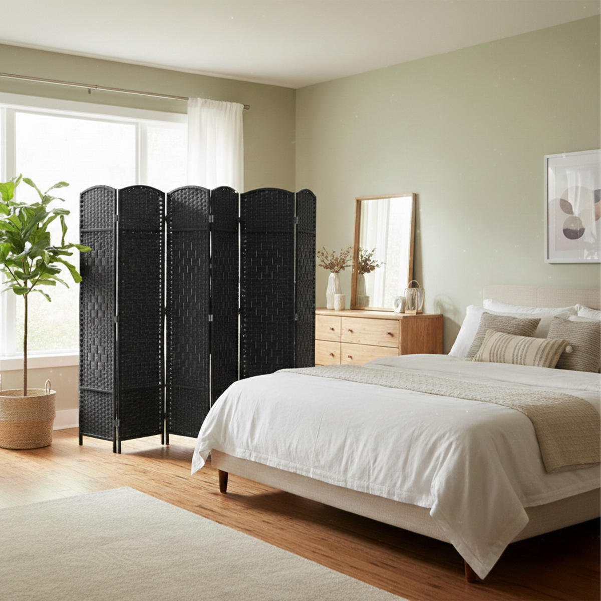 PARAVENT - Schwarz, Holz/Papier (240/170/2cm) - Relaxdays
