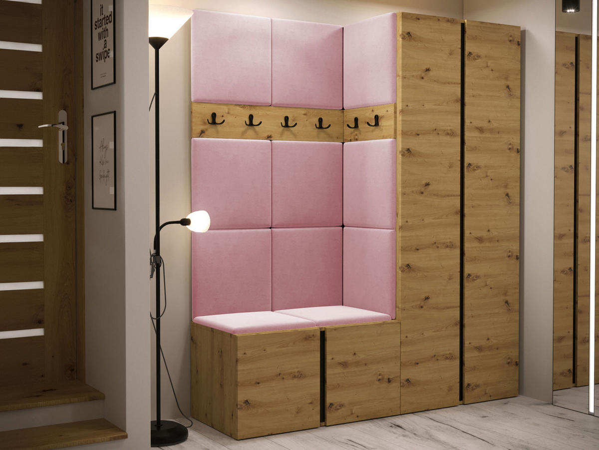 GARDEROBEN-SET Orion III - Eiche Artisan/Rosa, Holzwerkstoff/Kunststoff (158/186/46cm) - MIRJAN24