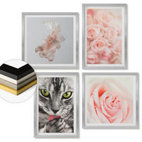 WANDBILDER 4er Set - 50x50 cm & 40x60 cm Silberner Rahmen - Abstrakte Darstellung von grauen Katzenrosen - Silberfarben, Kunststoff (50/50cm) - ArtPrintCave
