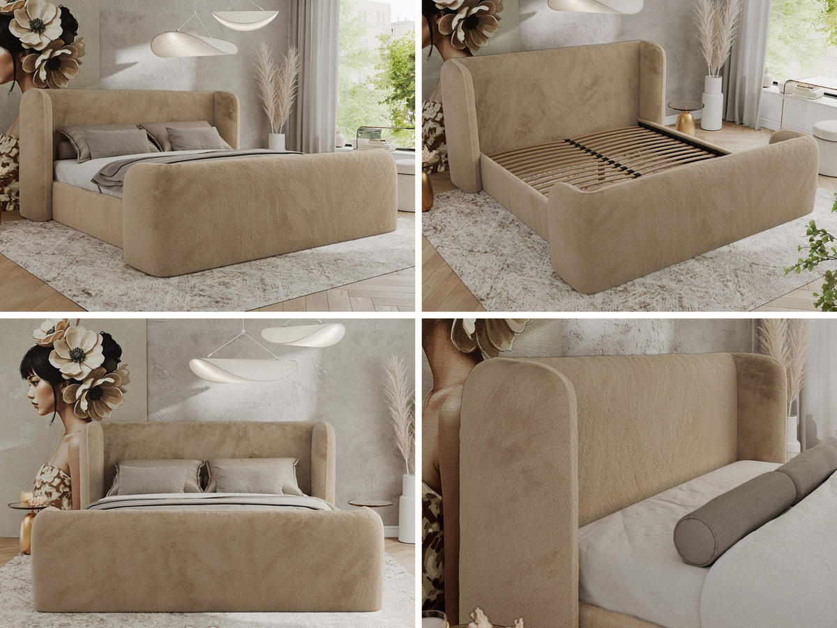 POLSTERBETT EMORA CLASSIC DUO 140/200 - Beige Plüsch - Multipocket-Matratze - Beige, Textil (140/200cm) - MKS