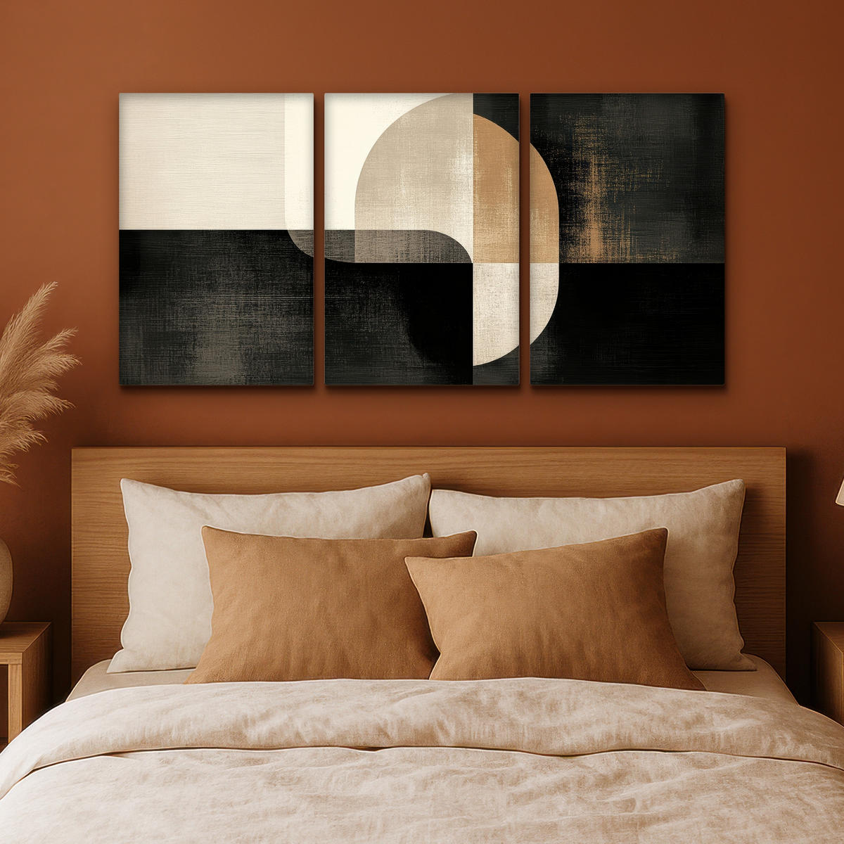LEINWANDBILD 3er Set Formen - Abstrakt - Gold 120x60 cm - Schwarz, Textil (120/60cm) - MuchoWow