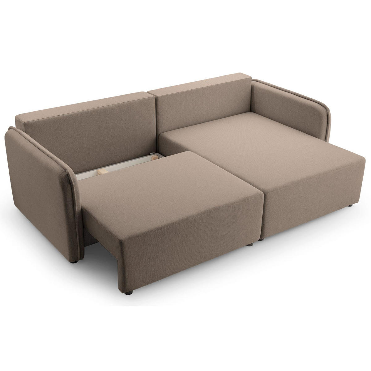 ECKSOFA Kassian, Hellbraun Strukturstoff, rechtsseitig - Hellbraun/Schwarz, Kunststoff/Textil (147/227cm) - Selsey