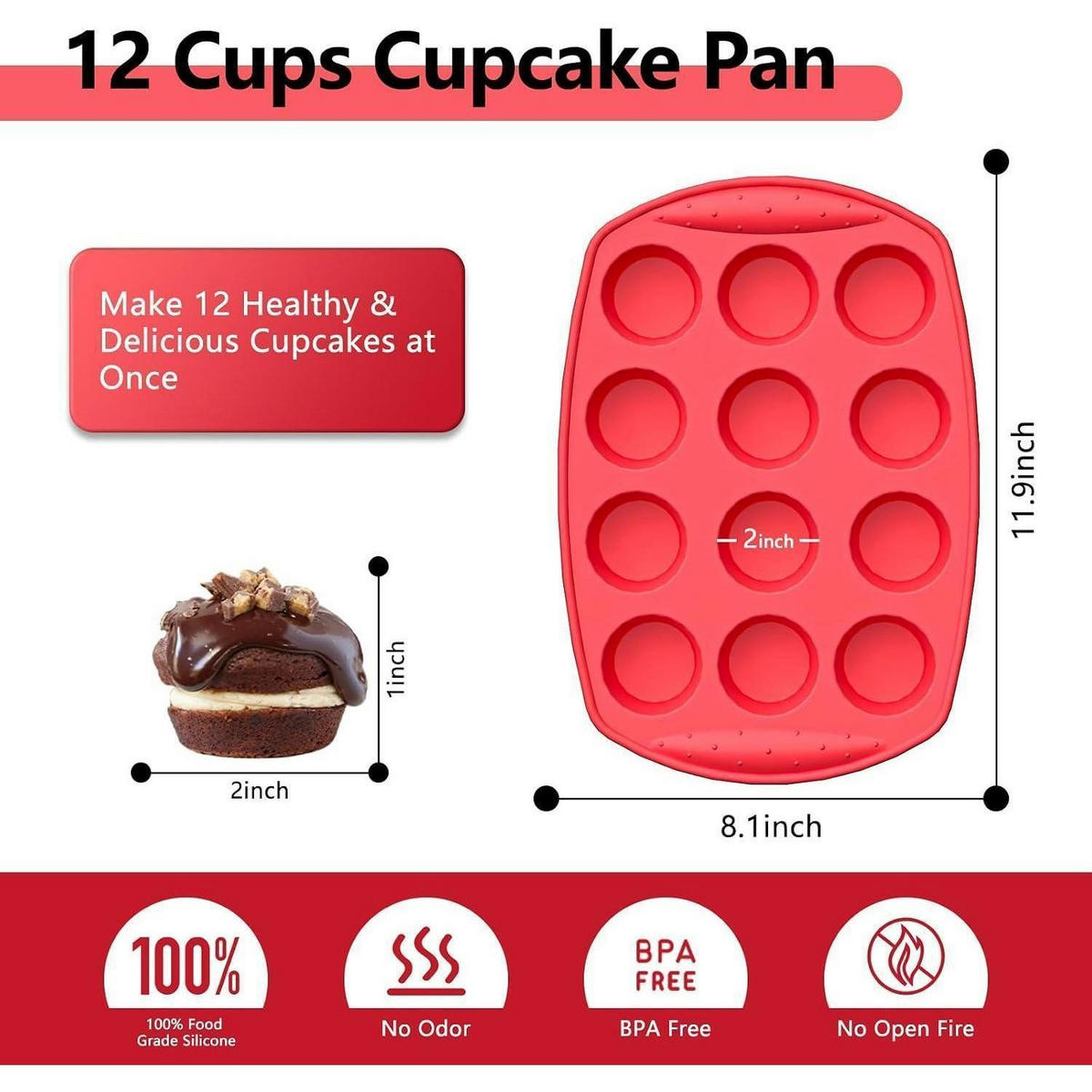 MUFFINBACKFORM 2-teiliges Set Silikon mit Spatel - Rot, Kunststoff (20.5/3/29.5cm)