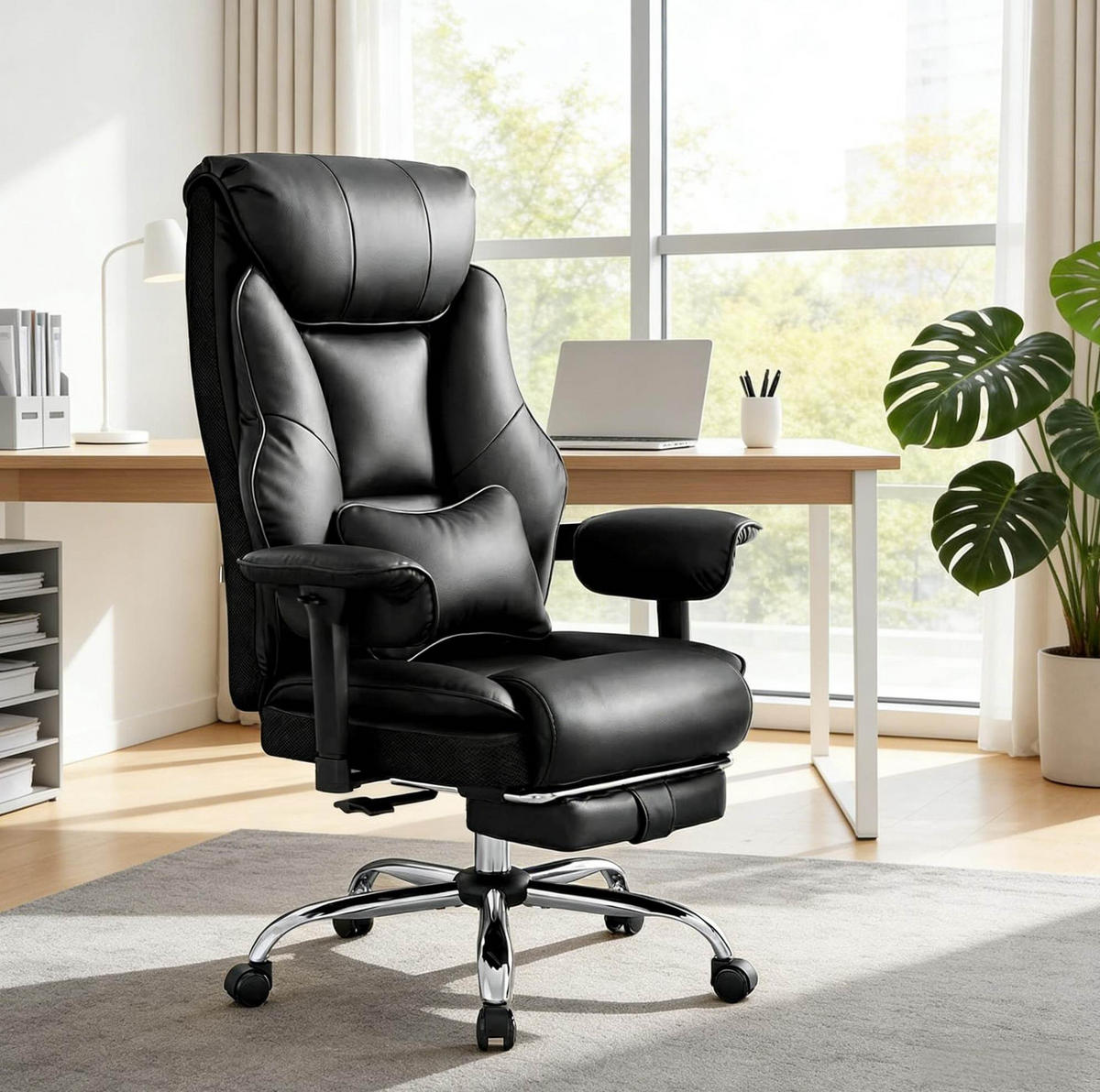 DREHSTUHL 77/71/118-125,5 cm schwarz aus PU mit 3-fach Neigung - Schwarz, Kunststoff (35.5/125.5/77cm) - OKWISH