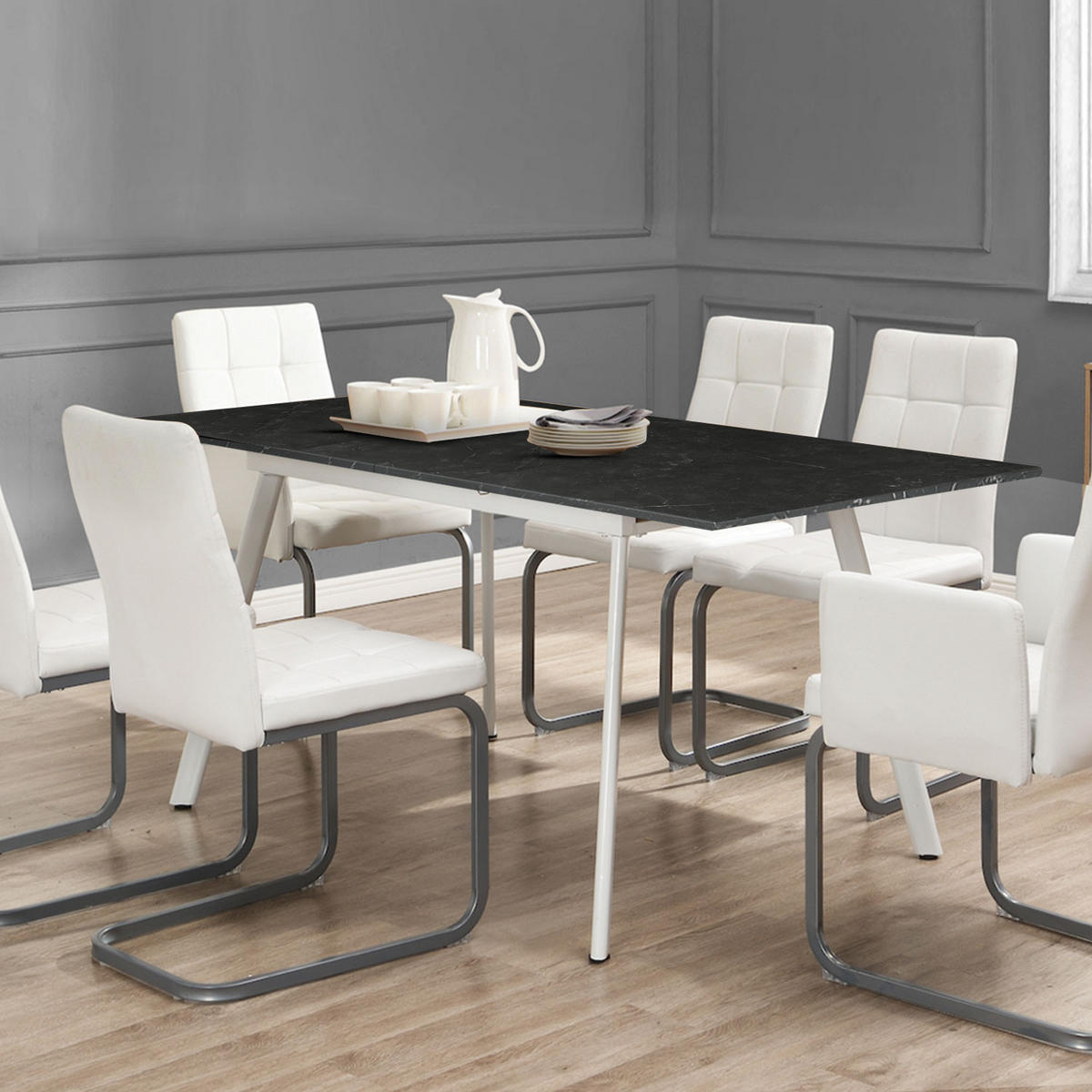 ESSTISCH OSKAR 120-160/80/76 cm Marmor-Schwarz - Schwarz, Holz (80/120/76cm) - B&D Home