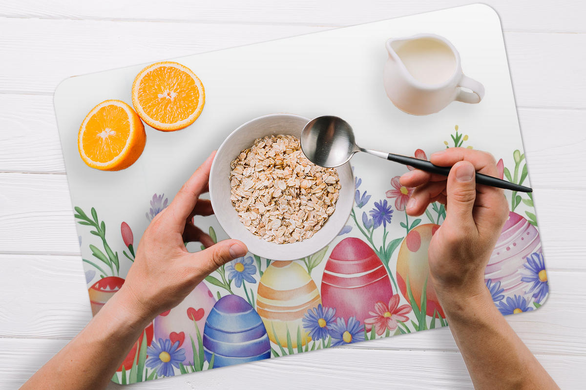 PLATZSETS 6er-Set Blumengarten - Bunt - Eier Placemats 45x30 cm - Weiß, Kunststoff (0.3/45/30cm) - MuchoWow