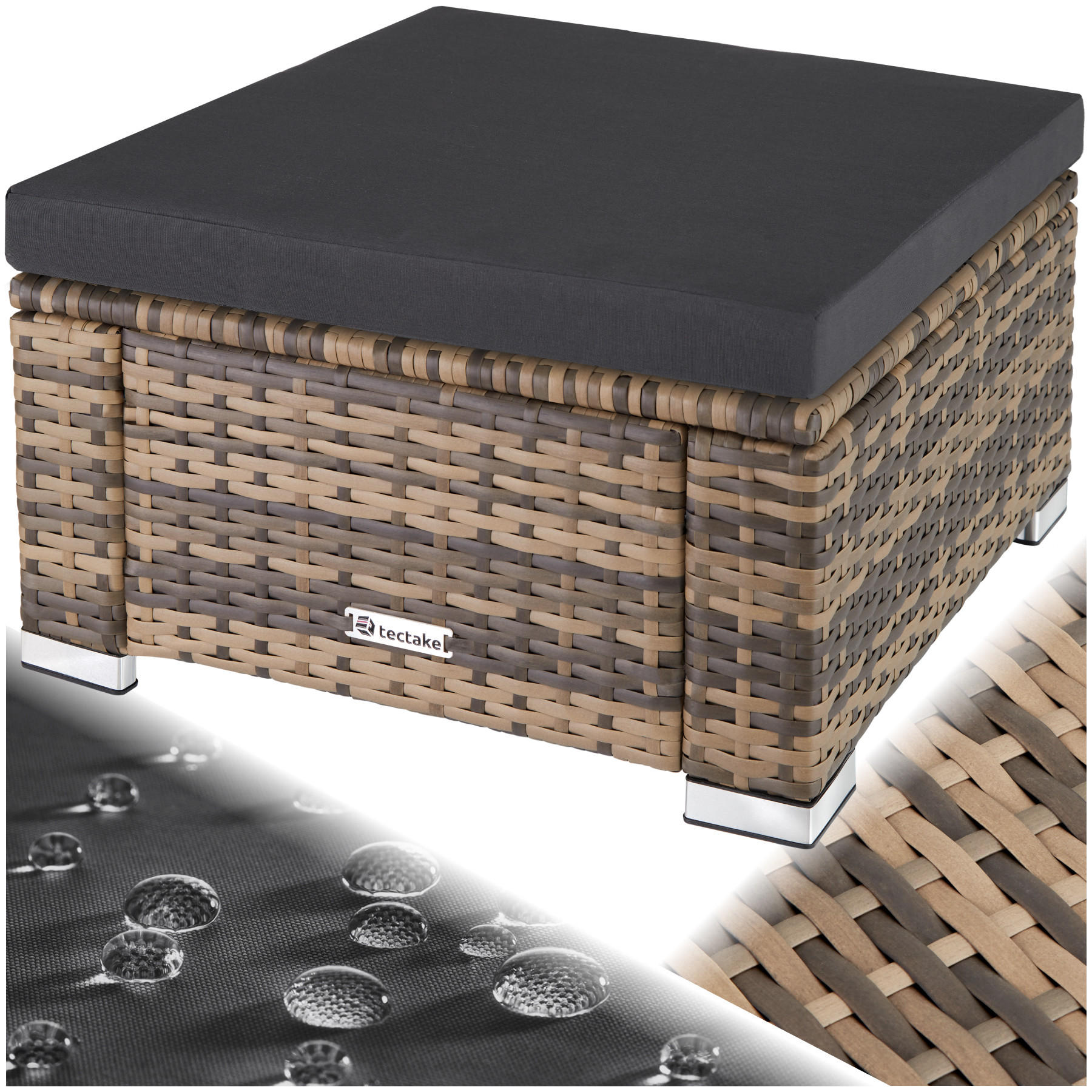RATTAN-SITZHOCKER Bitonto,53 x 53 x 26 cm,natur - Naturfarben, Kunststoff (53/26/53cm) - tectake