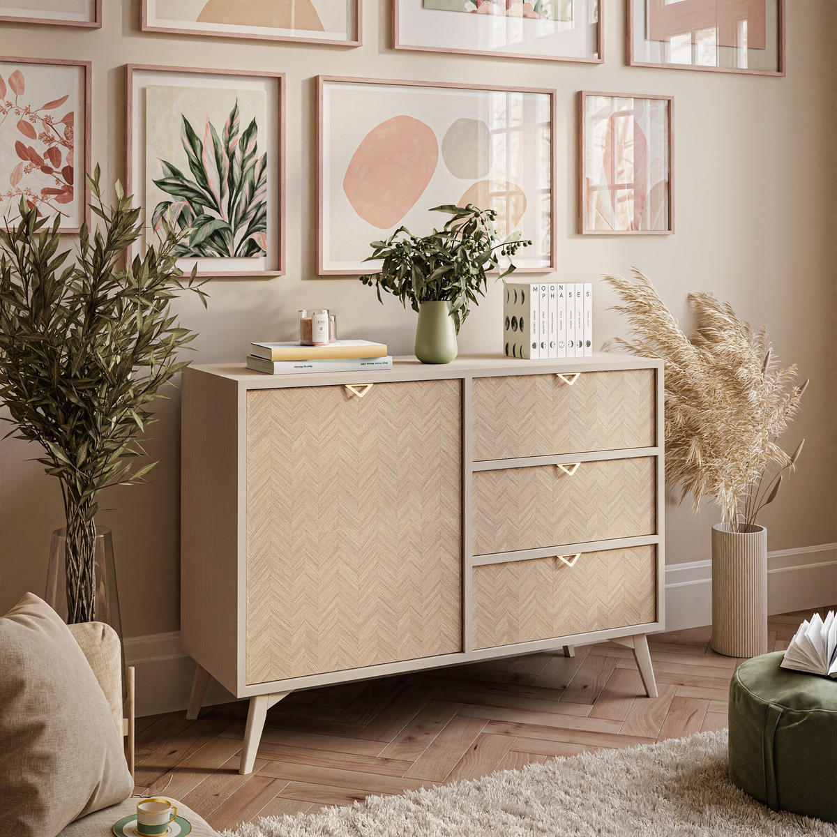 KOMMODE ALOE KSZD106 mit Schubladen Sandbeige - Beige, Holzwerkstoff (106/80/38cm) - Lookway