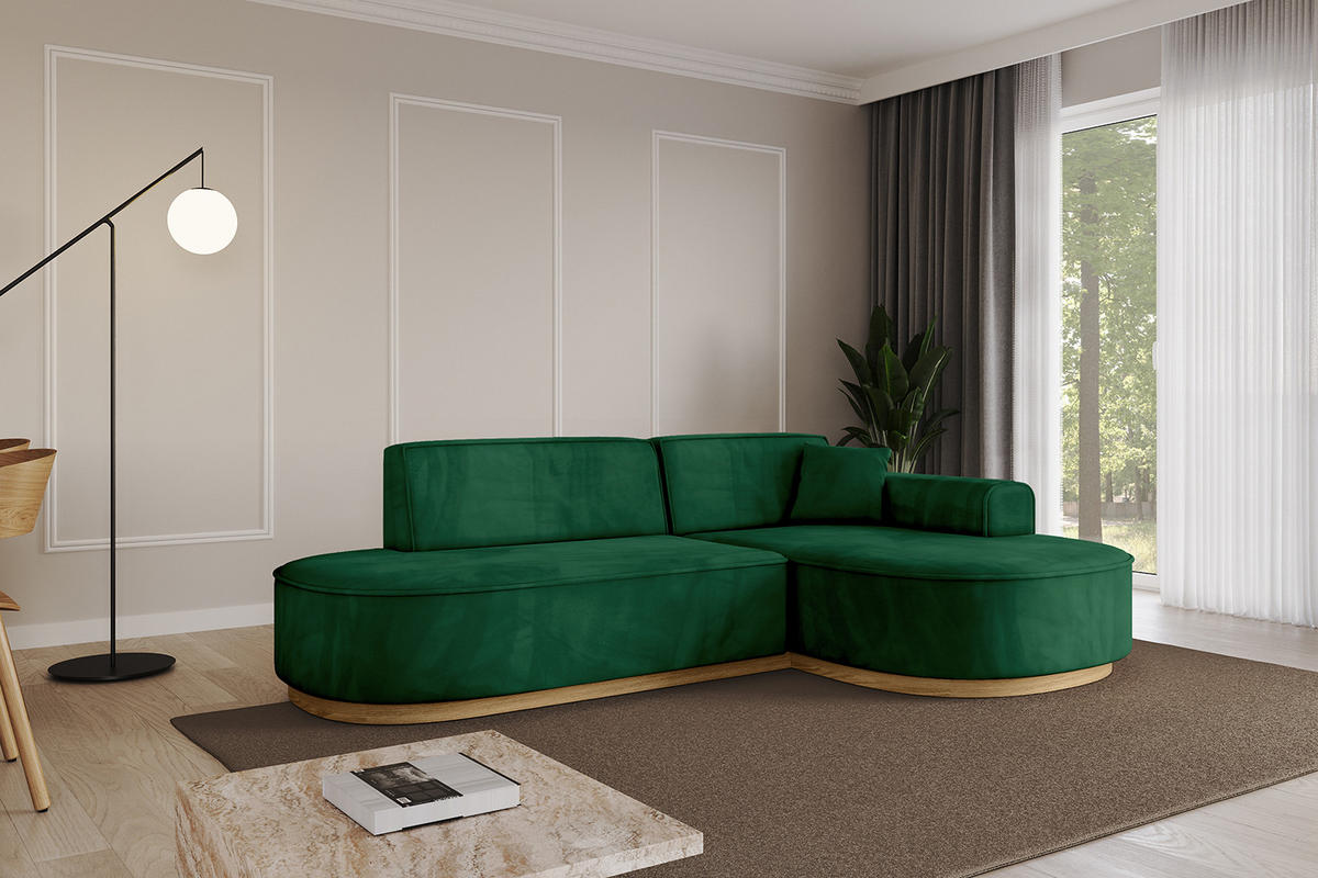 ECKSOFA Ottomane Rechts MARI-L1-v2 - 243x171x83 cm Dunkelgrün Velours - Dunkelgrün, Holzwerkstoff/Textil (171/243cm) - ALTDECOR