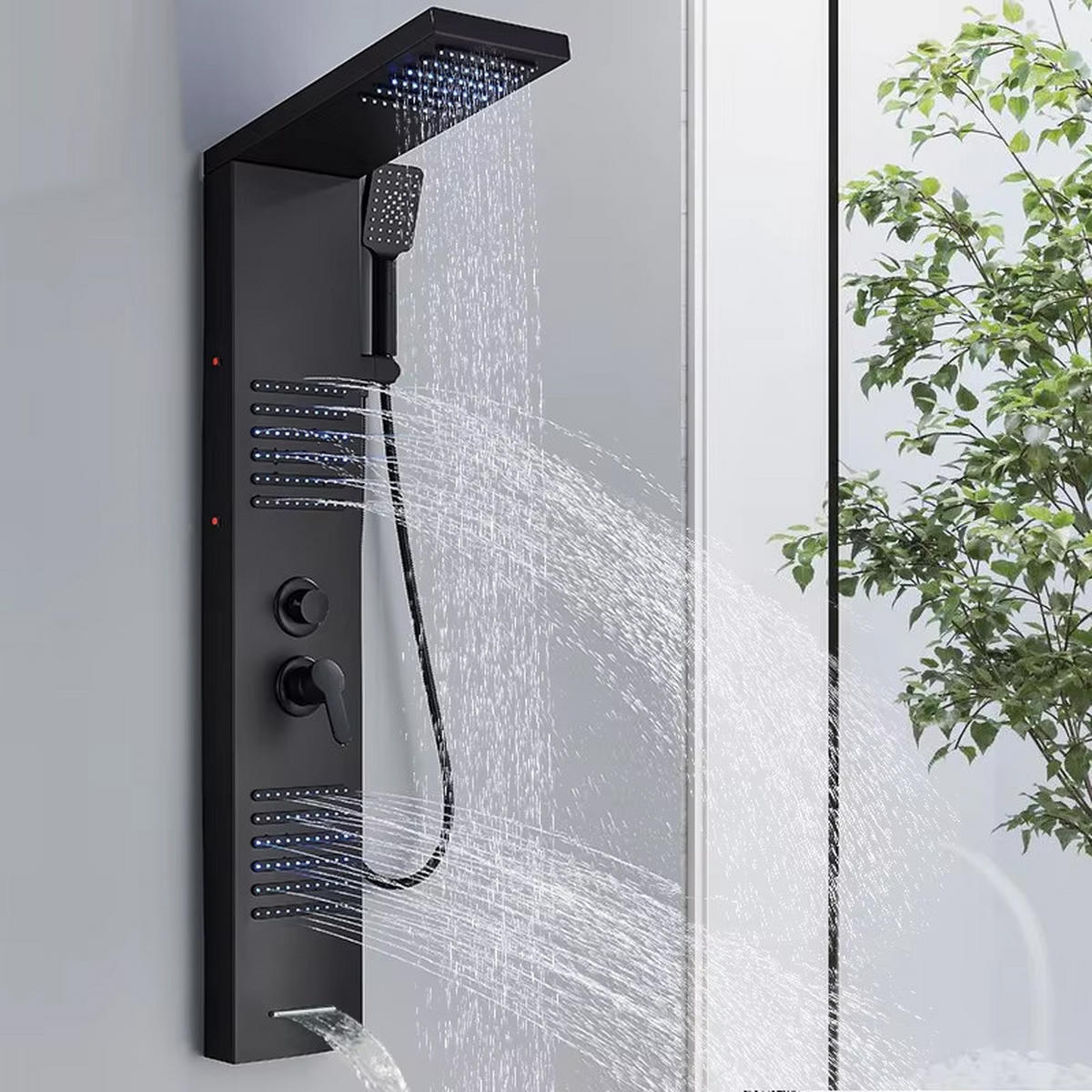 DUSCHPANEEL Edelstahl 304, Schwarz, Mit Wasserfall Und Massage - Schwarz, Metall (20/113/46cm) - Kaket