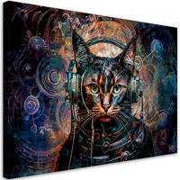 LEINWANDBILD Futuristische Katze Abstrakt - Blau, Textil (60/40cm) - Feeby
