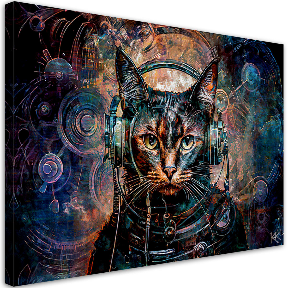 LEINWANDBILD Futuristische Katze Abstrakt - Blau, Textil (60/40cm) - Feeby