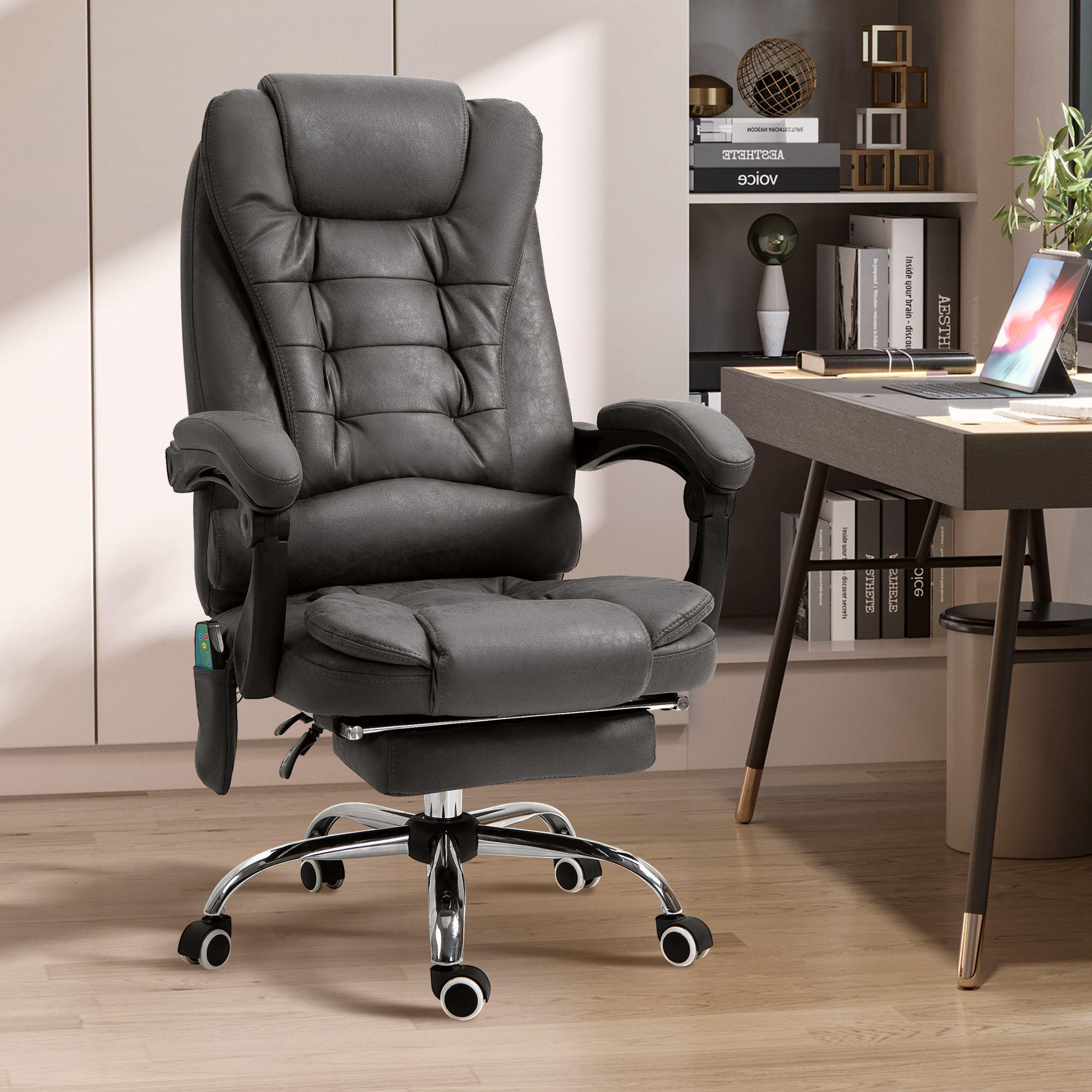 BÜROSTUHL mit Massagefunktion, Ergonomisch Schreibtischstuhl mit Liegefunktion - Blau/Silberfarben, Kunststoff/Textil (70/119/65cm) - Vinsetto