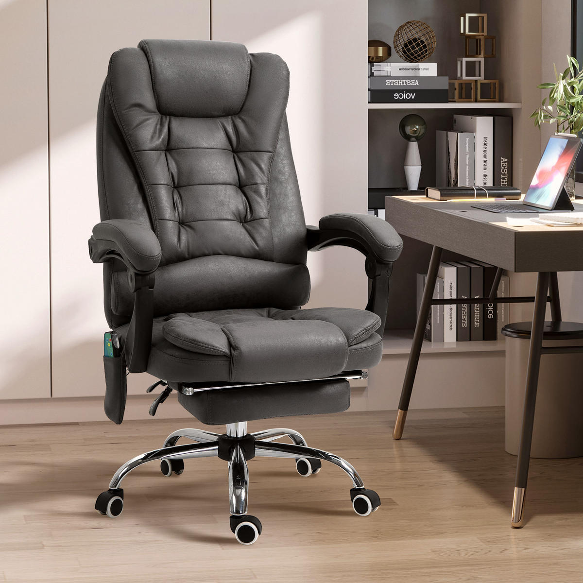 BÜROSTUHL mit Massagefunktion, Ergonomisch Schreibtischstuhl mit Liegefunktion - Blau/Silberfarben, Kunststoff/Textil (70/119/65cm) - Vinsetto