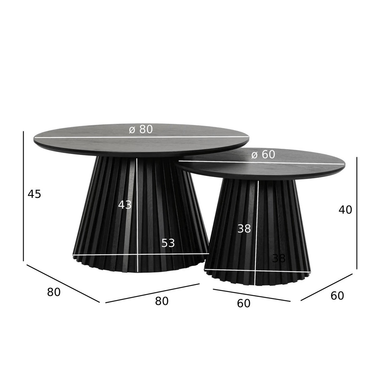 COUCHTISCHE 2er Set Schwarz - Schwarz, Holzwerkstoff (80/80/45cm) - Furnhouse