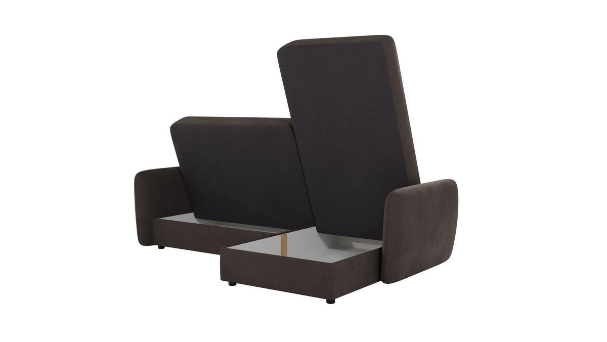 ECKSOFA Lupo Braun - Khaki Mikrofaser - Dunkelbraun/Schwarz, Holz/Kunststoff (232/147cm) - S-Style Möbel
