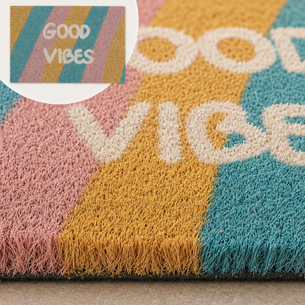FUSSMATTE Bunt Kokos 60x40 cm Good Vibes - Multicolor, Kunststoff/Textil (60/40cm) - Relaxdays