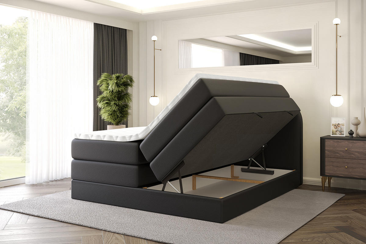 BOXSPRINGBETT mit Matratze und Lattenrost - NOX KING-120x200 - Schwarz - Schwarz, Holzwerkstoff (120/200cm) - ALTDECOR