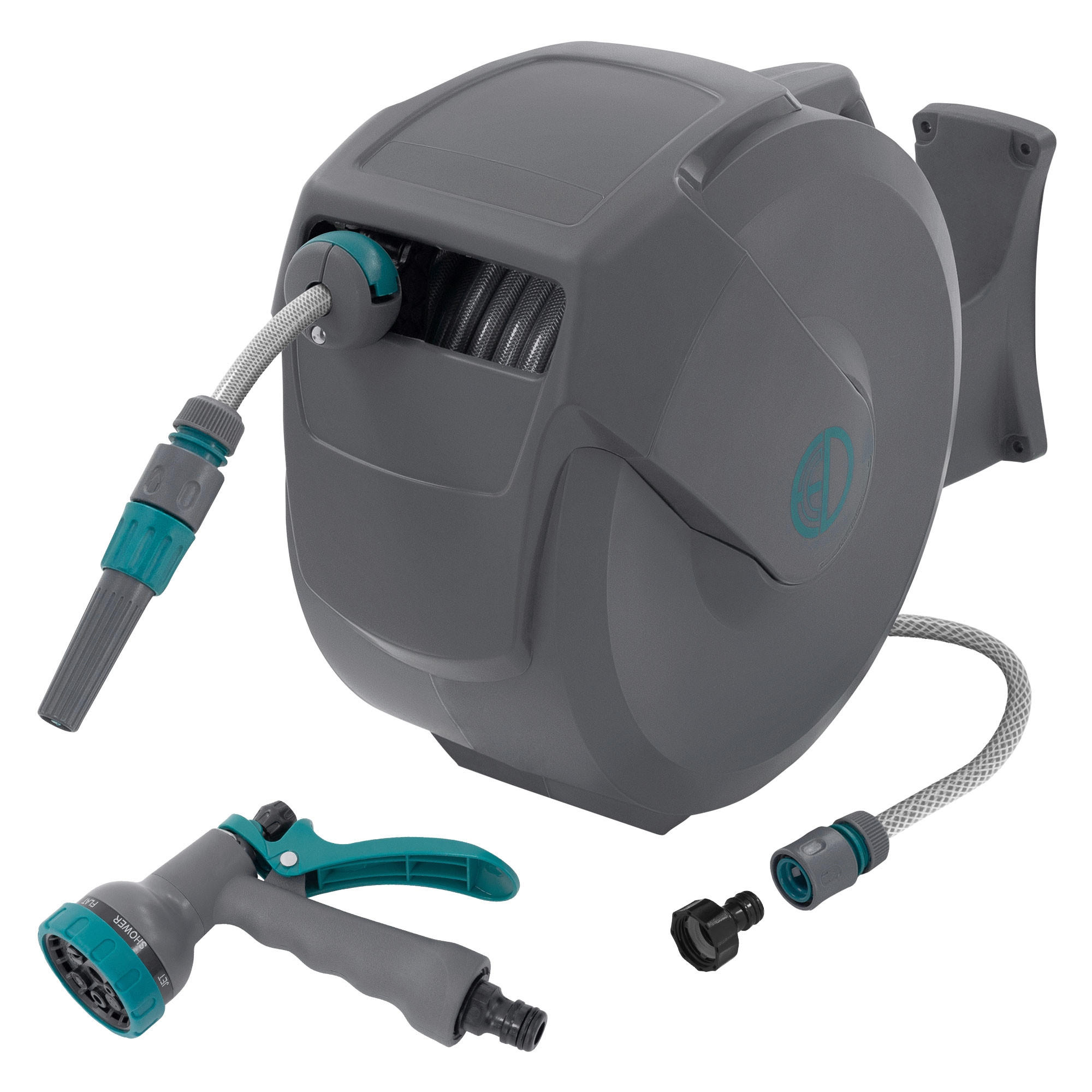 SCHLAUCHAUFROLLER 20m - Grau, Kunststoff (18/40/52cm) - ECD-Germany