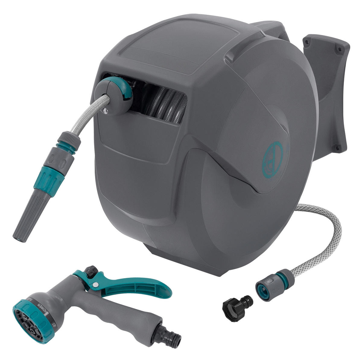 SCHLAUCHAUFROLLER 20m - Grau, Kunststoff (18/40/52cm) - ECD-Germany