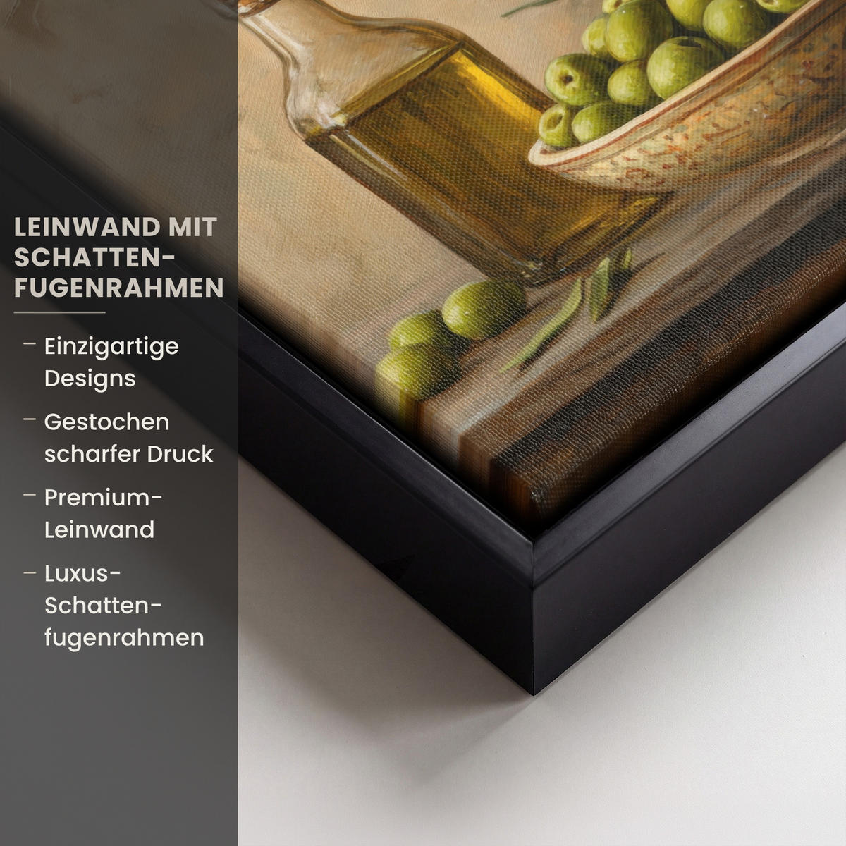 LEINWAND Bilder mit Rahmen - Oliven - Stilleben - Vintage - 20x20 - Olivgrün, Textil (20/20cm) - MuchoWow