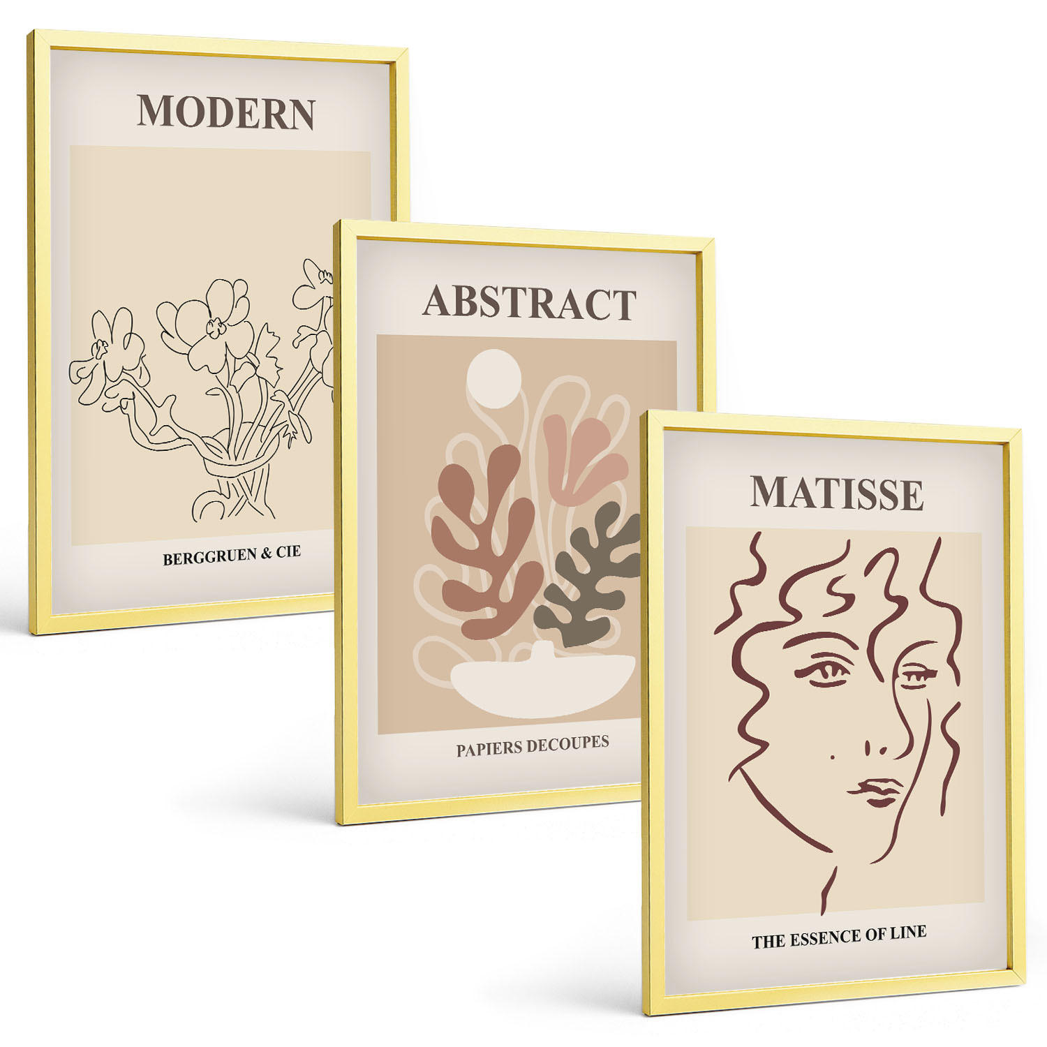 BILDER SET 3er Set - 40x60 cm Goldrahmen - Moderne Pflanzenlinien - Goldfarben, Kunststoff (40/60cm) - TULUP