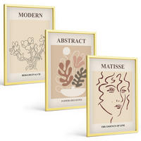 BILDER SET 3er Set - 40x60 cm Goldrahmen - Moderne Pflanzenlinien - Goldfarben, Kunststoff (40/60cm) - TULUP