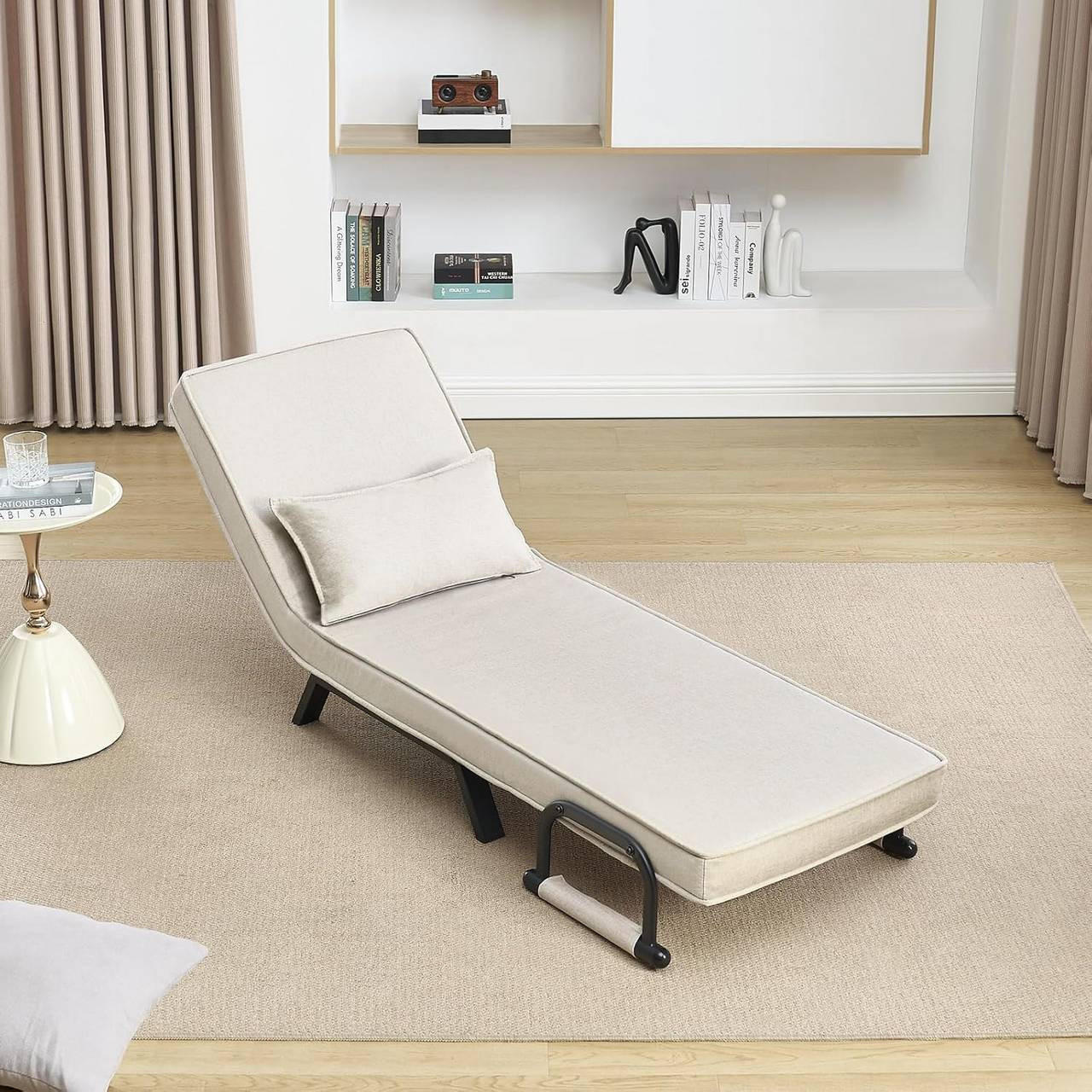 SCHLAFSESSEL 3 in 1, mit Verstellbarer Rückenlehne, Leinen Beige - Beige/Schwarz, Textil/Metall (65/78/75cm) - Woltu