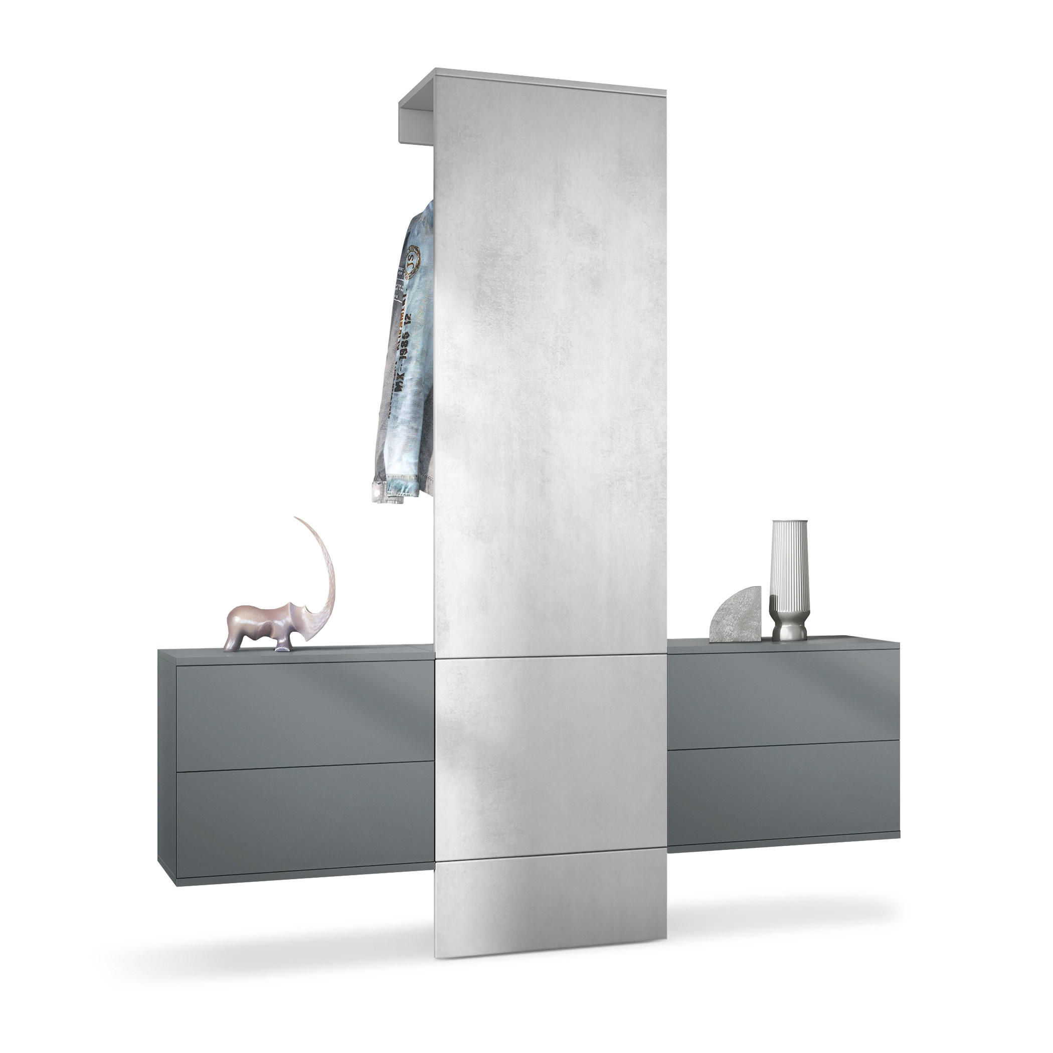 GARDEROBE Carlton Paneel in Beton Oxid Optik - Hellgrau, Holzwerkstoff (157/193/35cm) - Vladon