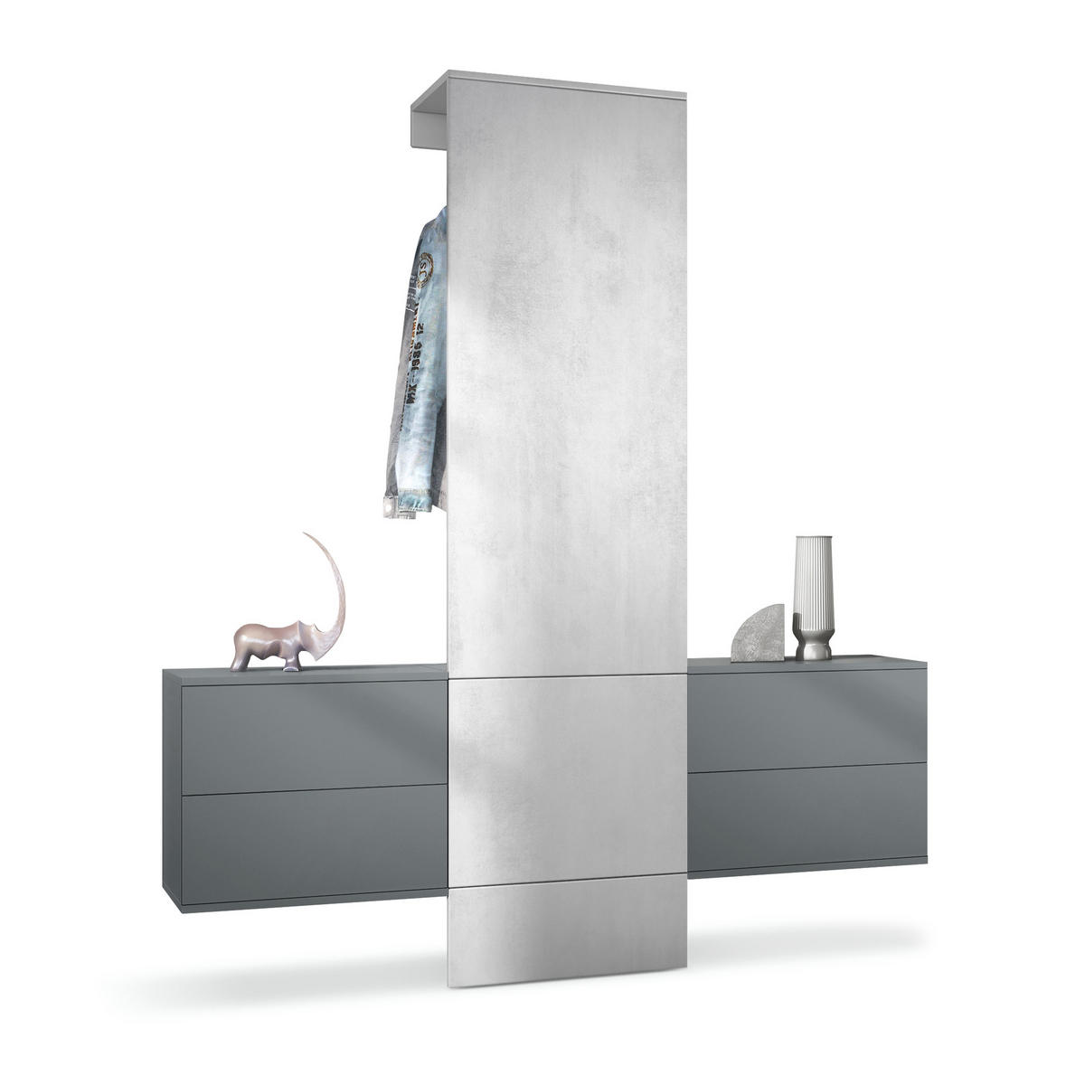GARDEROBE Carlton Paneel in Beton Oxid Optik - Hellgrau, Holzwerkstoff (157/193/35cm) - Vladon