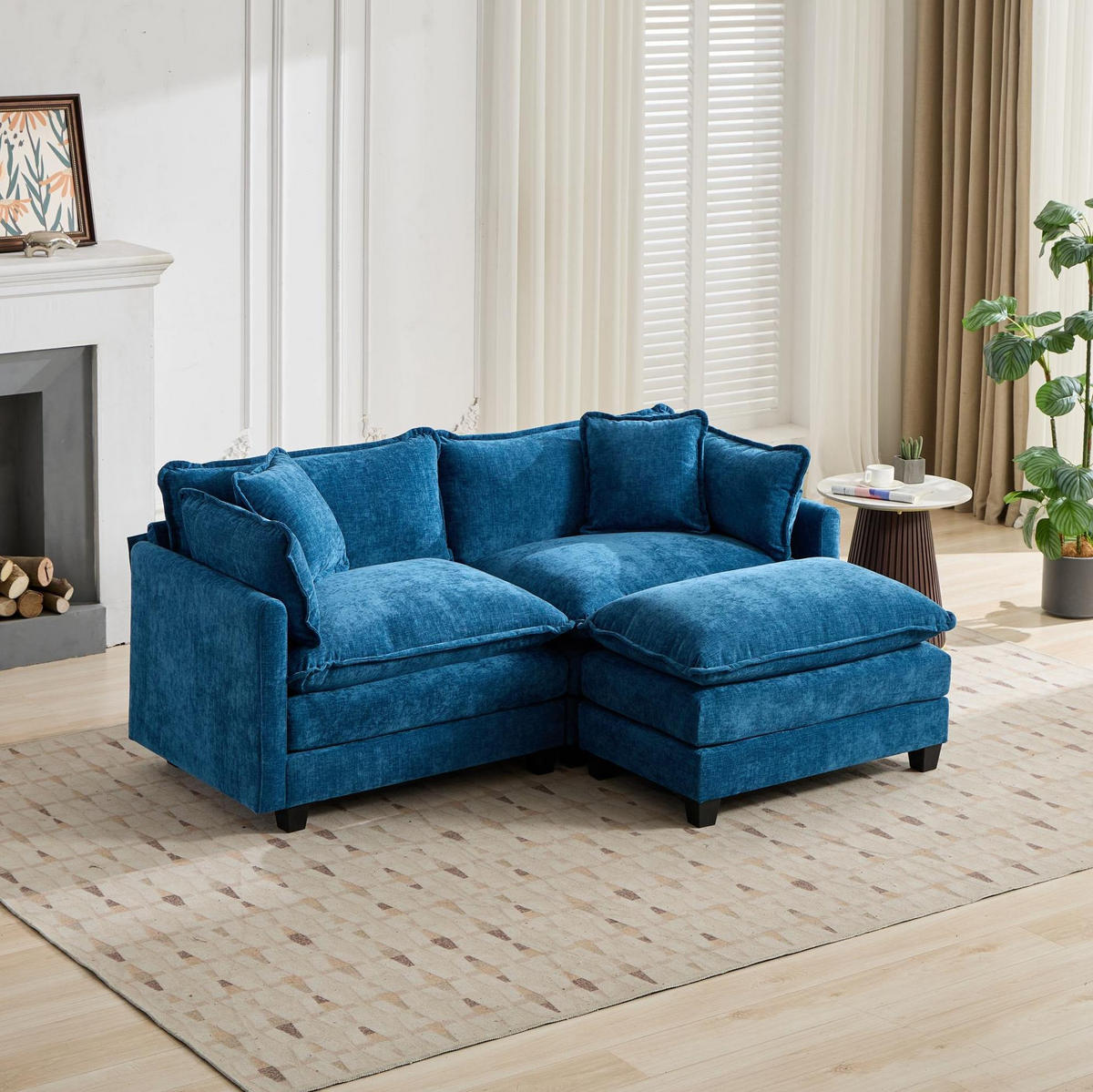 SOFA modular Chenille Blue 2-Sitzer - Blau, Holz (75/84/195cm) - Meubliv