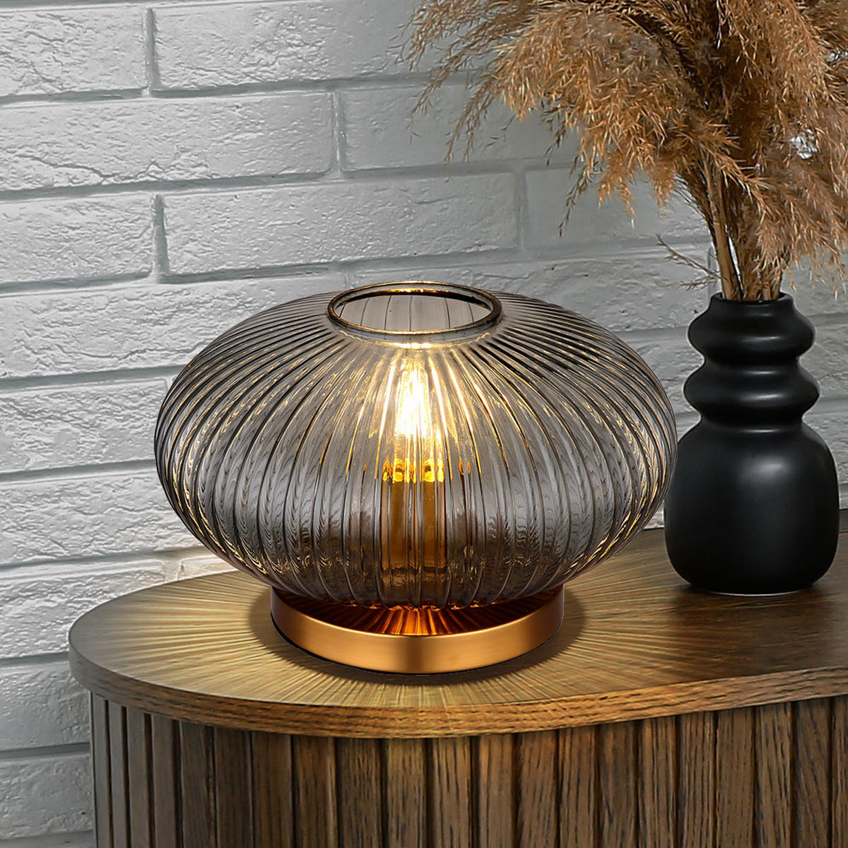 LED TISCHLEUCHTE Metall Messing Klar - Klar, Glas (30/30/20cm) - Globo Lighting