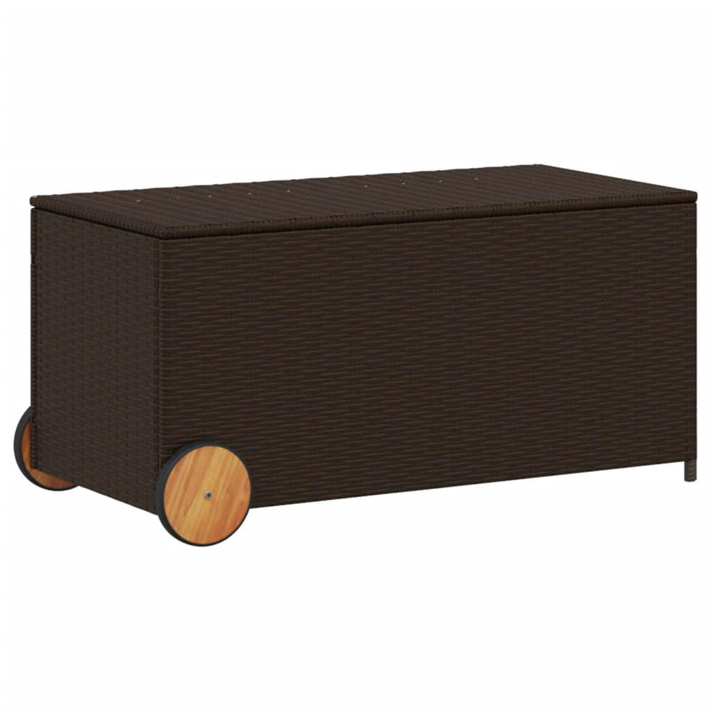 GARTENTRUHE mit Rollen Braun 190L Poly Rattan - Braun, Kunststoff (107/100/55cm) - furnicato