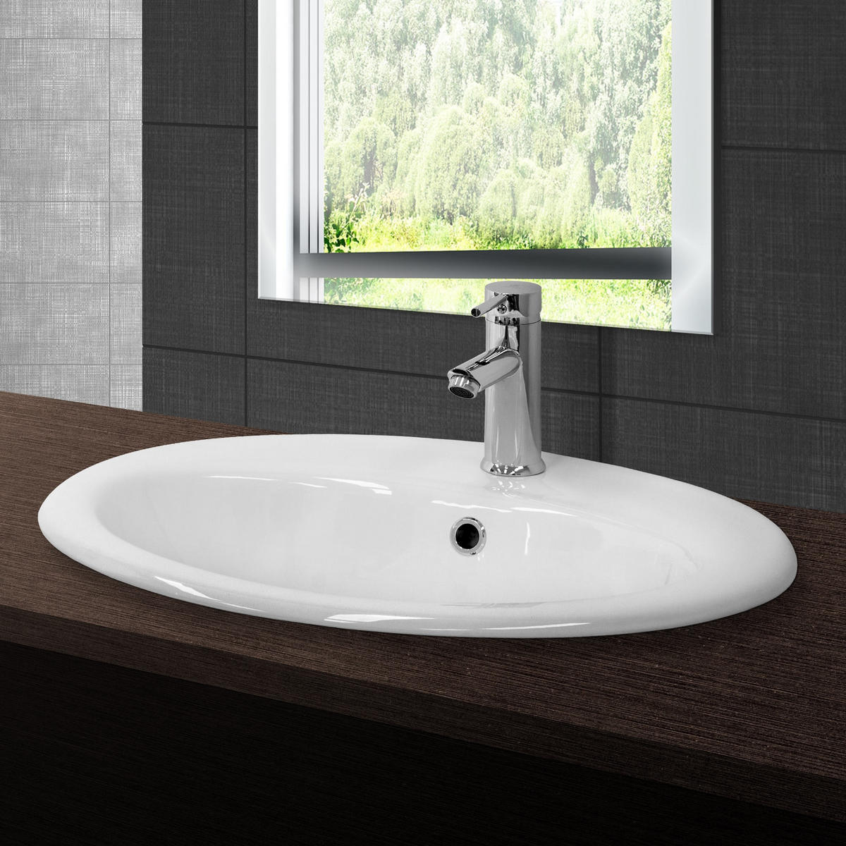 WASCHBECKEN - Weiß, Metall (48.5/19.5/57cm) - LuxeBath