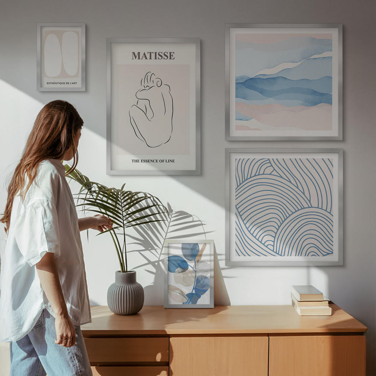 BILDER SET 5er Set - 50x50 cm & 20x30 cm & 40x60 cm Silberner Rahmen - Matisses abstrakte Formen - Silberfarben, Kunststoff (40/60cm) - TULUP