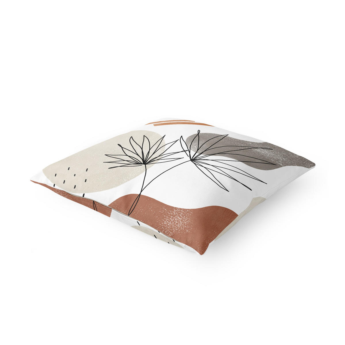 KISSENBEZUG Fächerpalme Lineart und Terracotta Farben 50/50 cm - Grau, Textil (50/50cm) - Bilderwelten