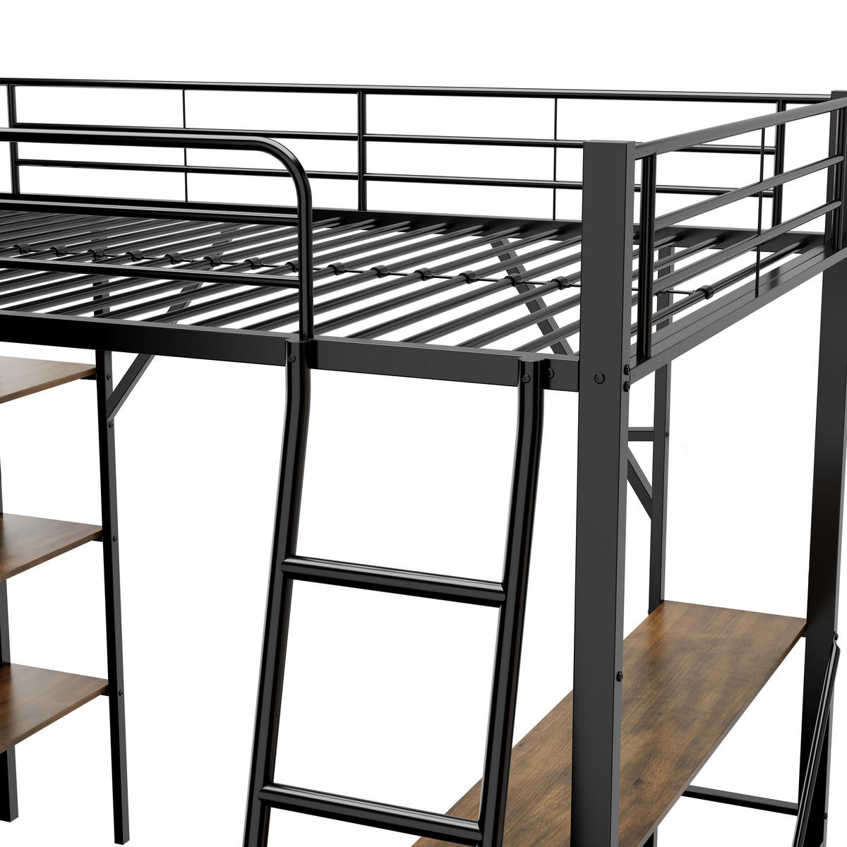 HOCHBETT 90x200cm Schwarz Metall Schreibtisch 3 Ablagen - Schwarz, Metall (90/200cm) - FLIEKS