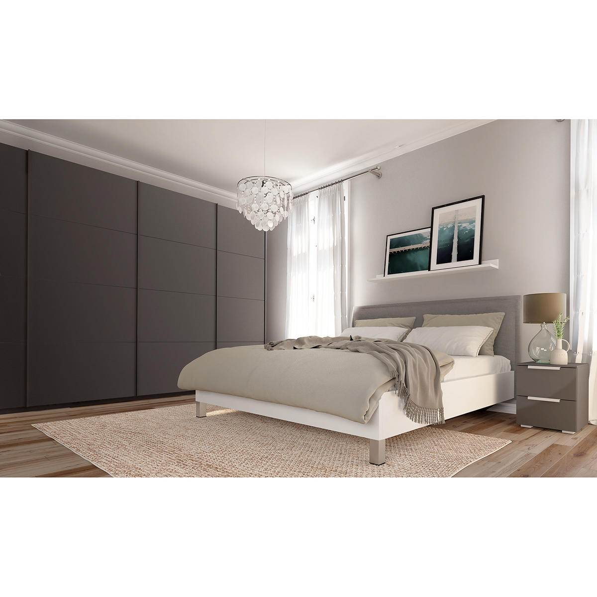 SCHWEBETÜRENSCHRANK - Graphitfarben, Holzwerkstoff (360/236/69cm) - home24