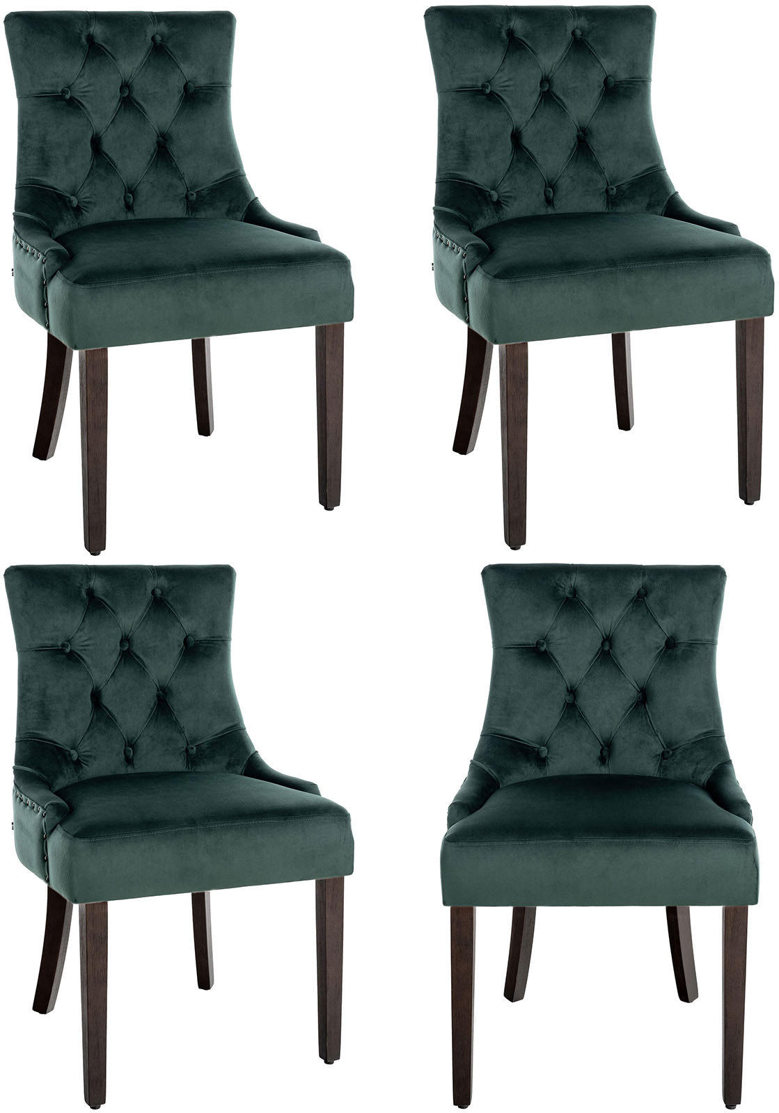 WOHNZIMMERSTUHL 4er Set Samt dunkelgrün - Dunkelgrün, Holz/Textil (55/92/58cm) - CLP