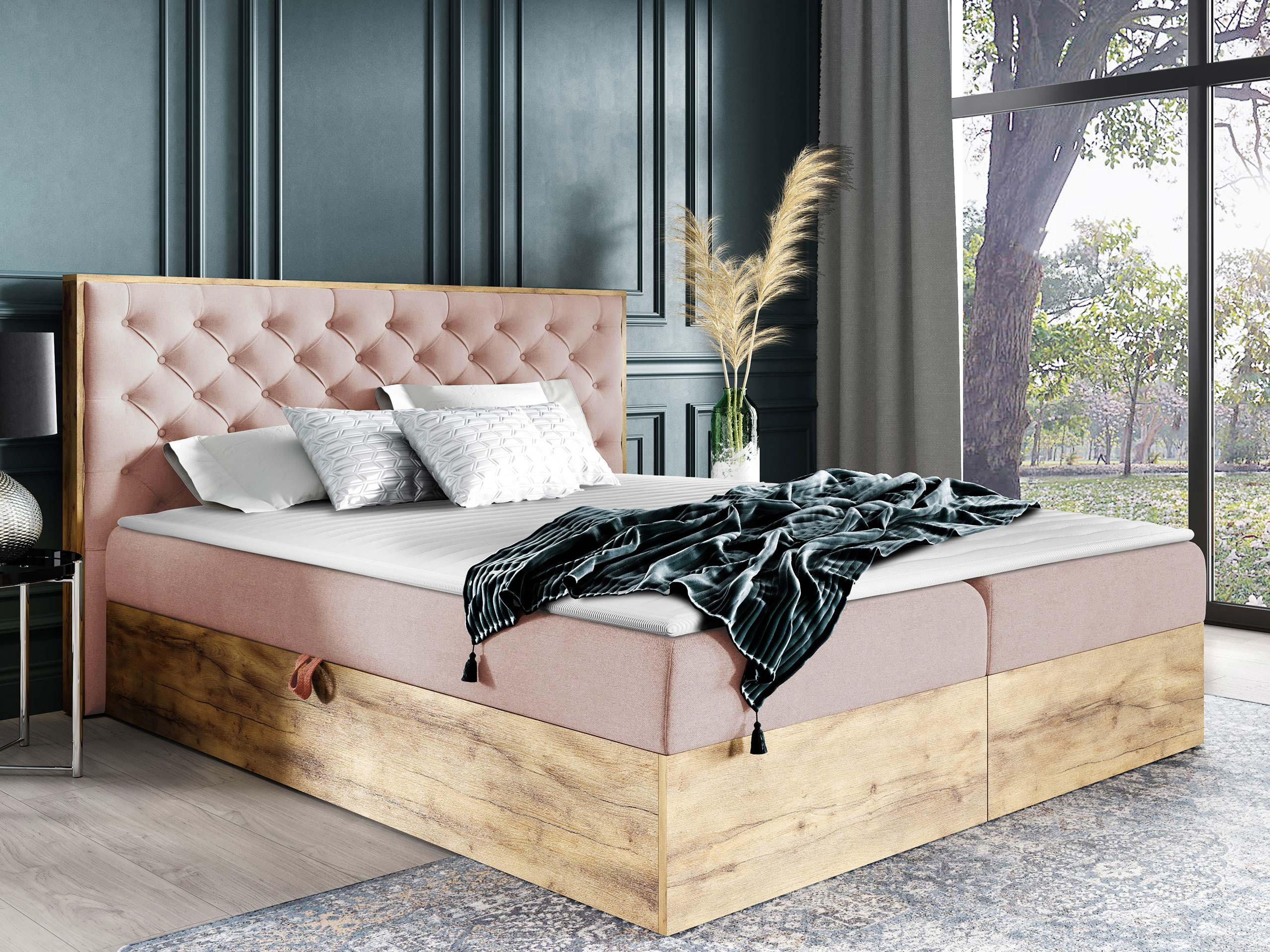 BOXBETT Wood 3 - Eiche Wotan/Rosa, Holz/Textil (120/200cm) - MIRJAN24