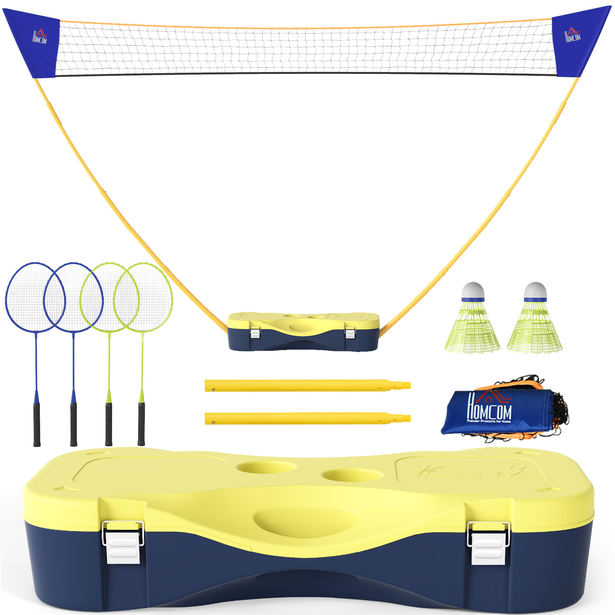 HOMCOM BADMINTONOVÁ SÍŤ, plast, žlutá/modrá, 286L x 33B x 157H cm