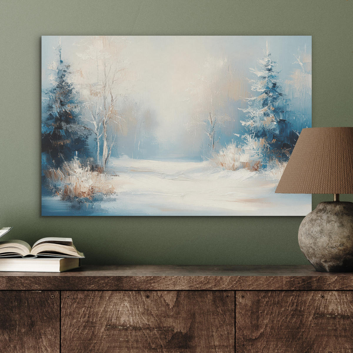AKUSTIKBILD Wald - Winter - Natur - Abstrakt - Schnee Wanddeko 70x50 cm - Weiß, Kunststoff (70/50/0.9cm) - MuchoWow
