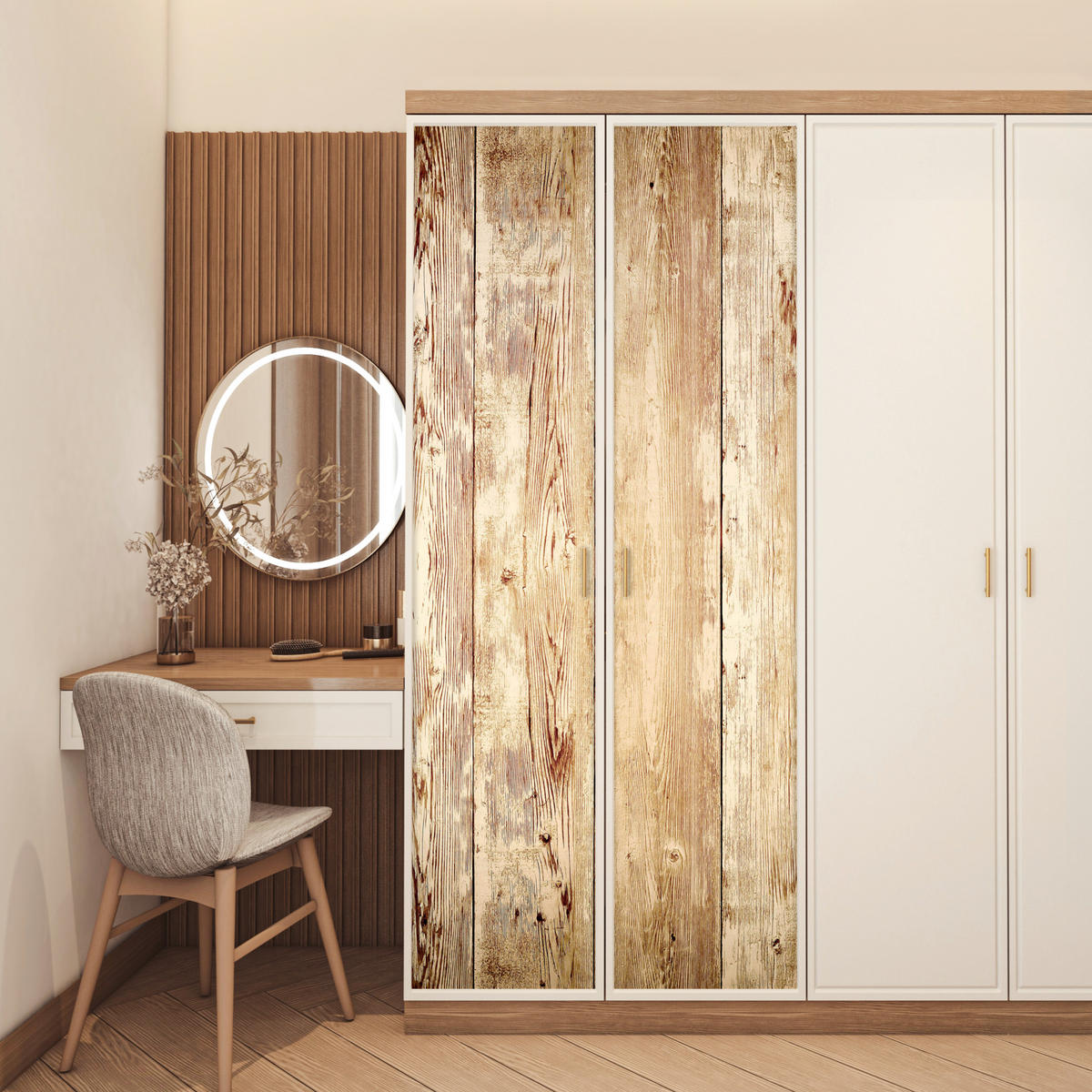 TÜRAUFKLEBER Selbstklebend - Holz - Vintage - Regal - Eiche 90x205 cm - Türtapete - Honigeiche, Kunststoff (90/0.1cm) - MuchoWow