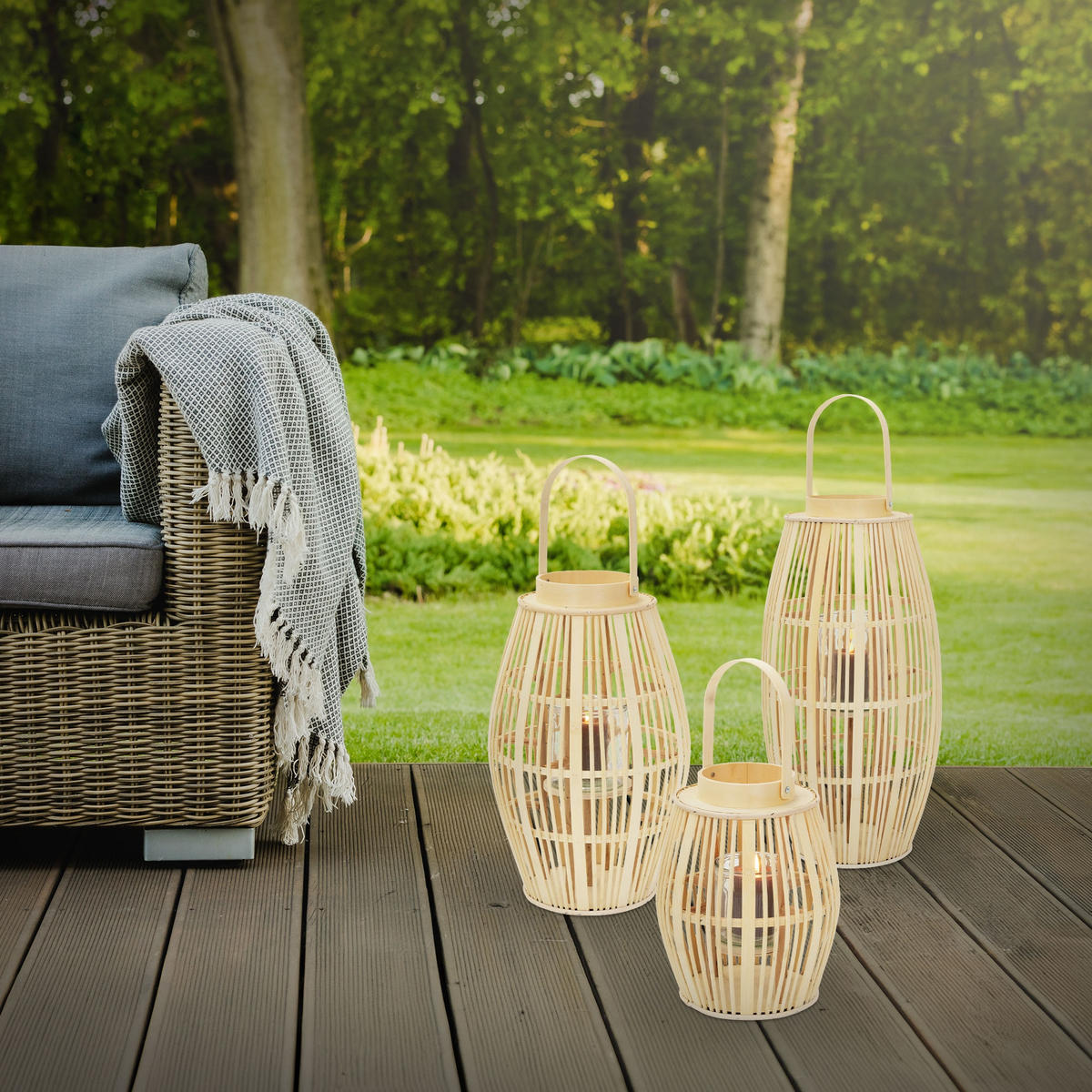 BAMBUSOVÁ LAMPION V: 75 cm, dřevěná barva, styl boho - přírodní, dřevo (30/75/30cm) - ECD-Germany