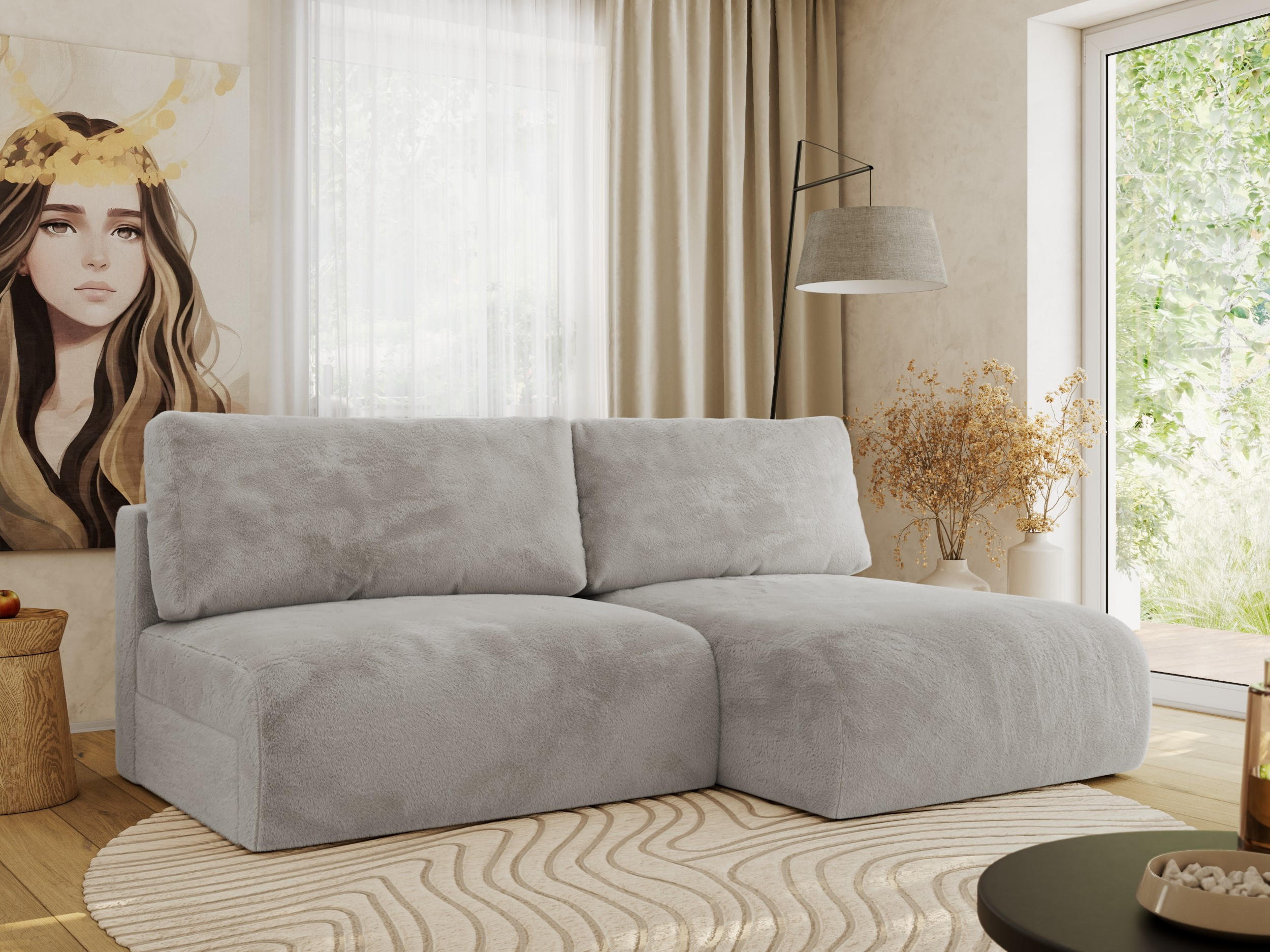 ECKSCHLAFSOFA VIVO L Hellgrau Plüsch - rechts - Hellgrau/Schwarz, Kunststoff/Textil (150/223cm) - MKS