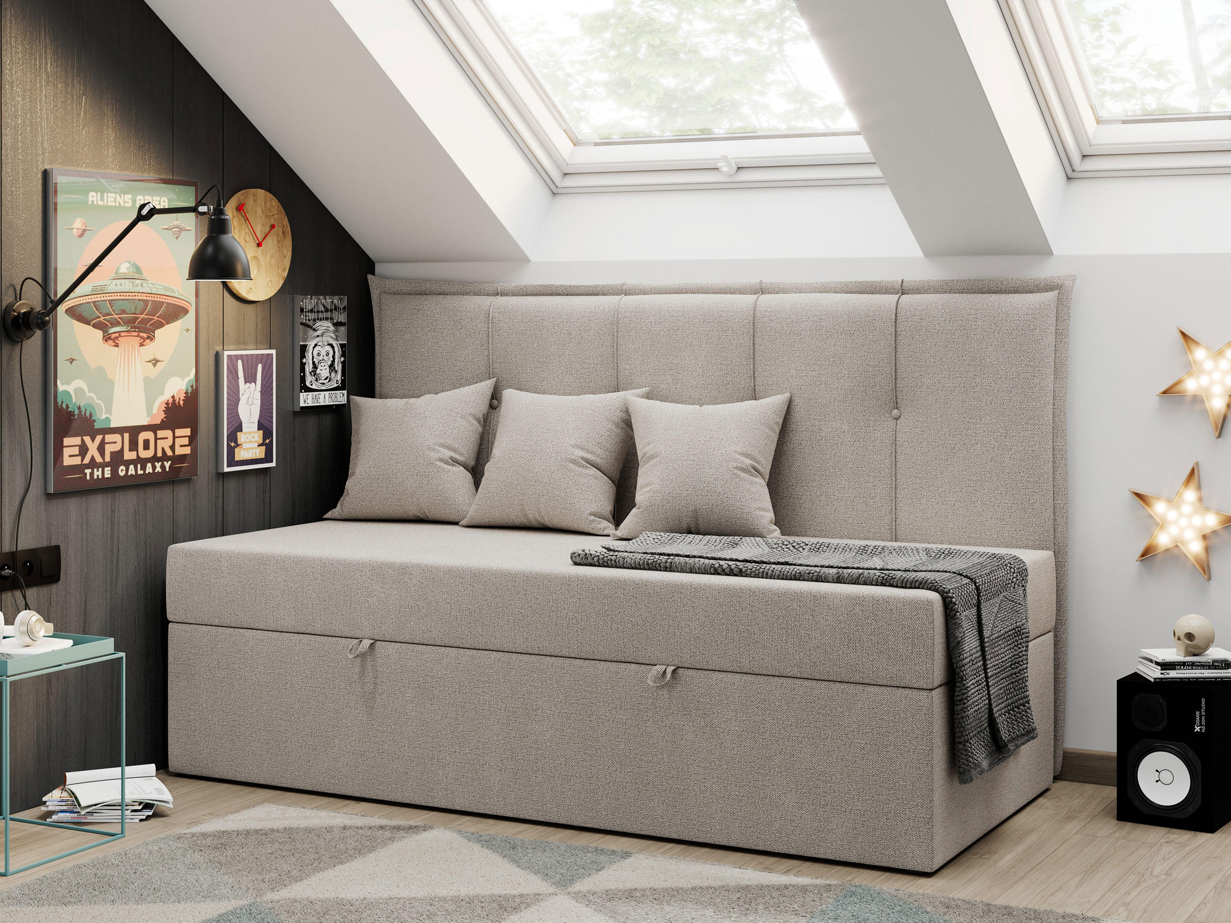 BOXBETT BANCO 90/200 Beige Struktur - H3 - Beige, Holz/Textil (90/200cm) - MKS