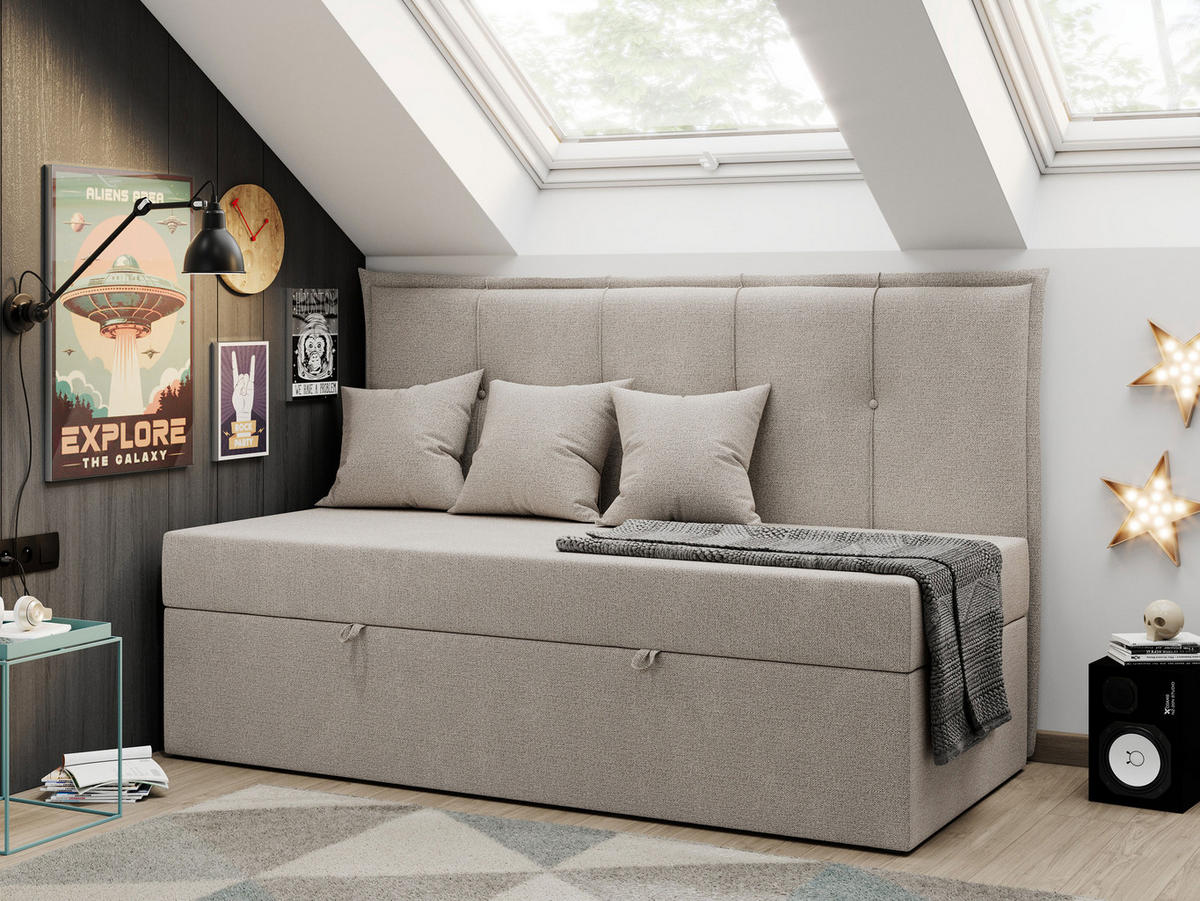 BOXBETT BANCO 90/200 Beige Struktur - H3 - Beige, Holz/Textil (90/200cm) - MKS