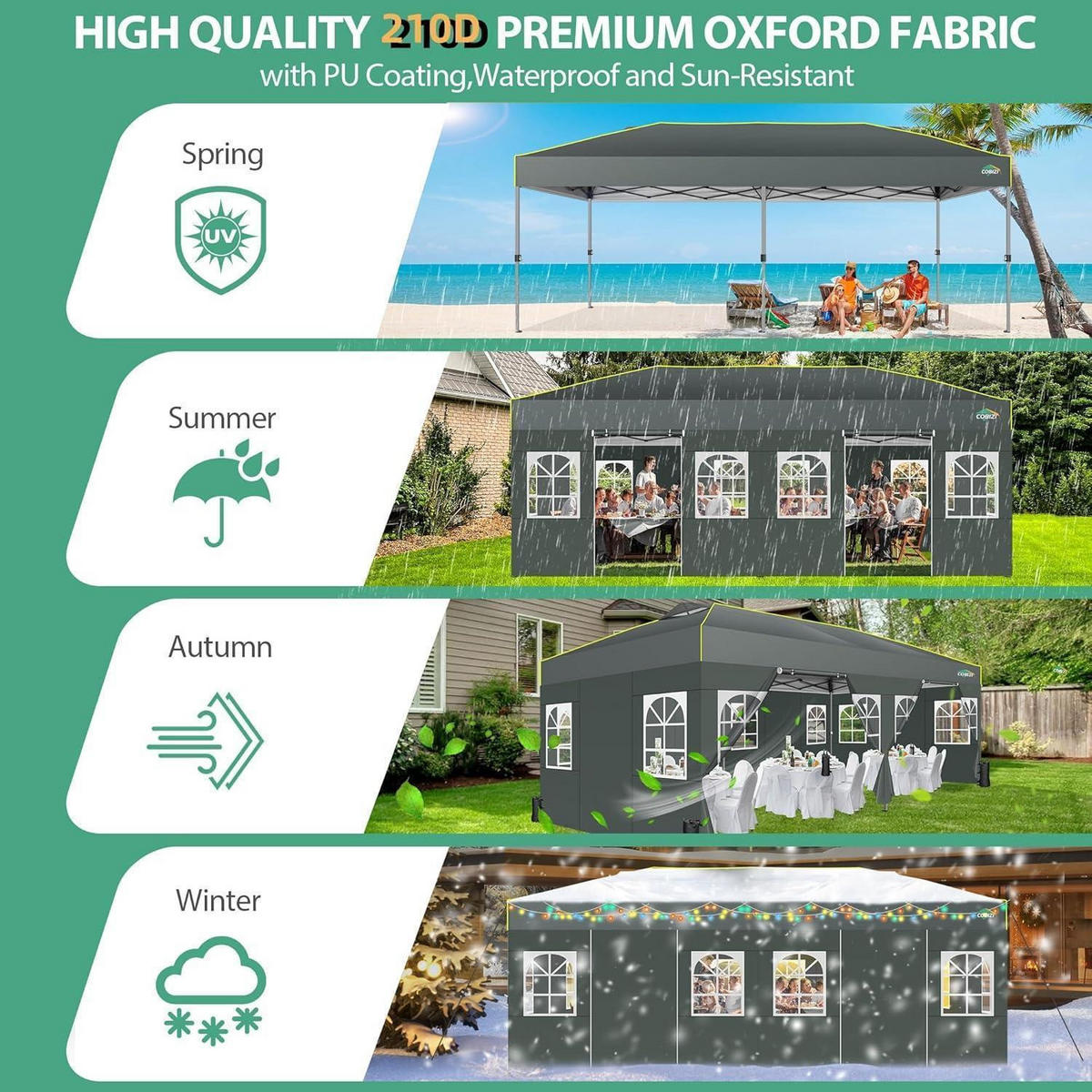 FALTPAVILLON 3x6m Grau mit 6 Seitenteilen und Belüftungsöffnungen - Grau, Textil (300/298/600cm)
