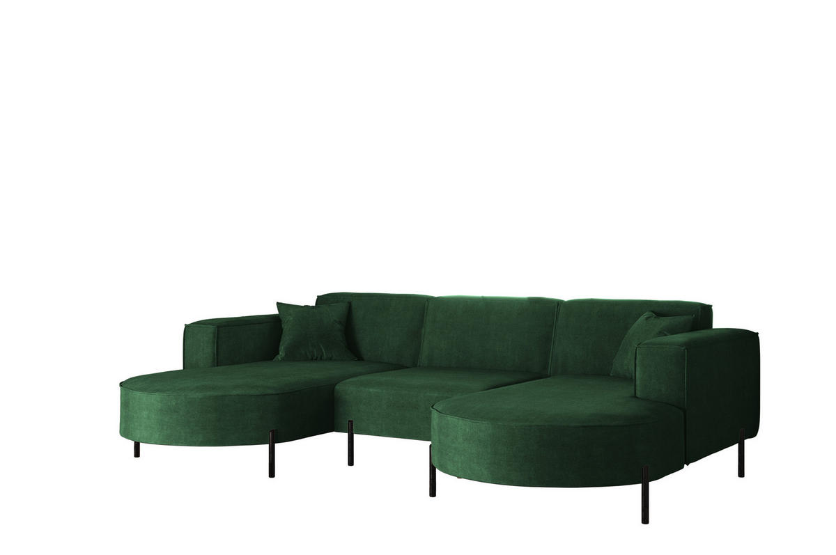 ECKSOFA U-Form Designer Modena Rein Stoff Noel Grün - Waldgrün, Holz (165/299cm) - Kaiser Möbel