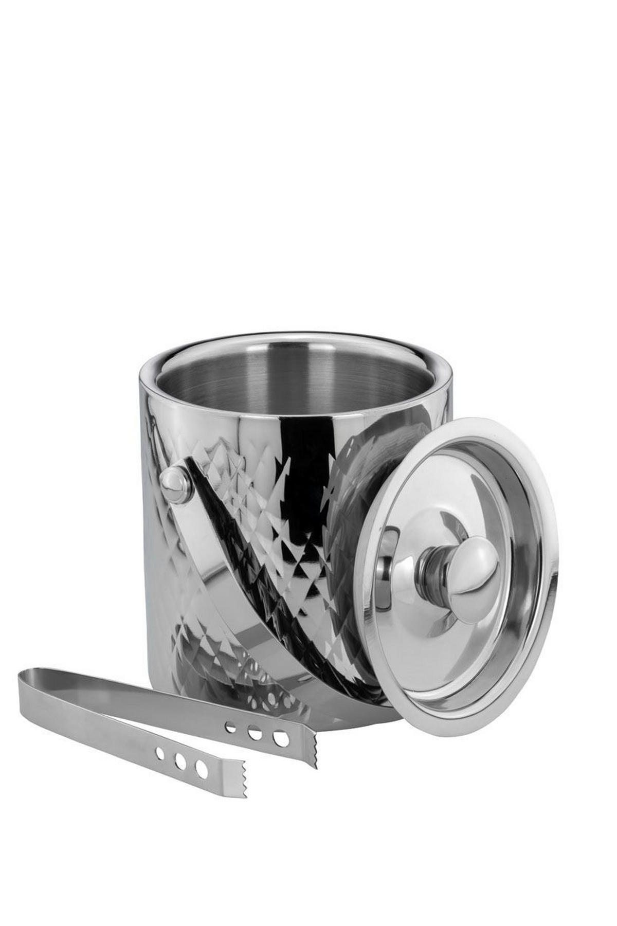 EISWÜRFELBEHÄLTER mit Zange Rautenmuster (H) 17 x (Ø) 16 cm - Silberfarben, Paraffin (16/17/17cm) - Hermann Bauer jun. Kollektion GmbH